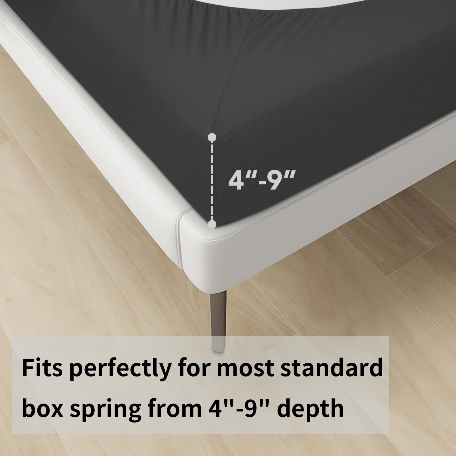 Easy-Going Box Spring Cover Twin Size, 4 Way Stretch Smooth And Elastic Wrap Around Band 4 Sides Bed Skirt, Dark Gray