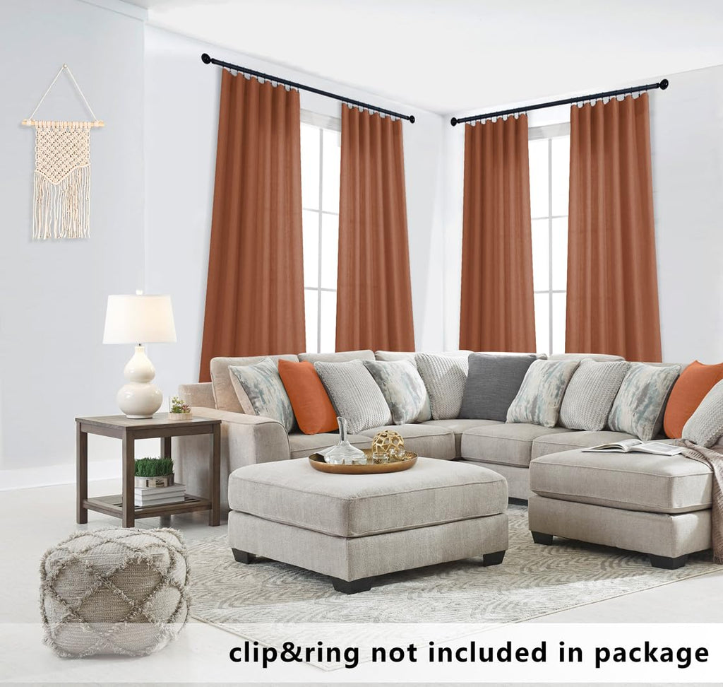 Koufall Boho Curtains 90 Inches Long,Farm House Semi Sheer Linen Terra Cotta Mexican Curtains For Living Room Bedroom 2 Panels Set,Rust Terracotta