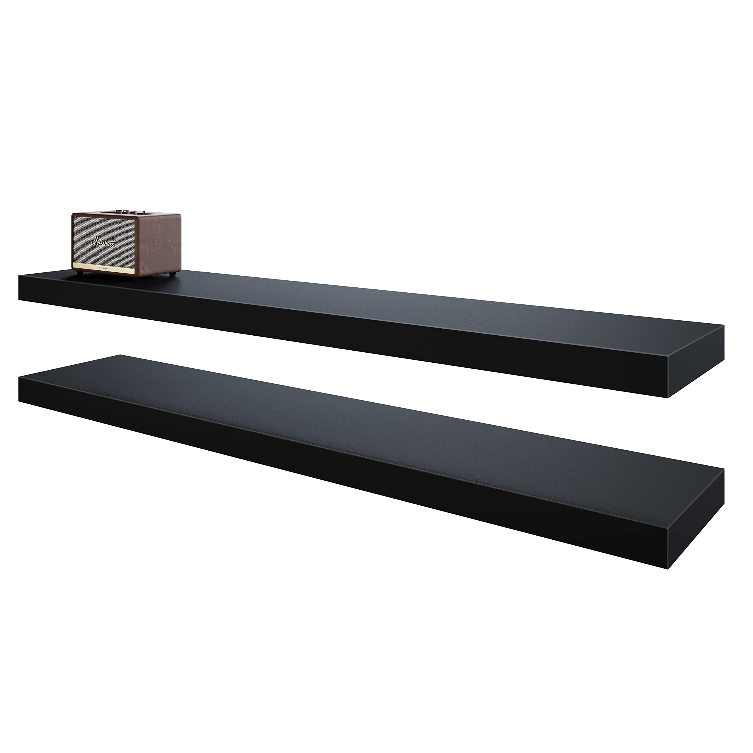 Bameos Floating Shelves, Black Wall Mounted Wooden Shelves With Invisible Brackets Set Of 2,47 X 9