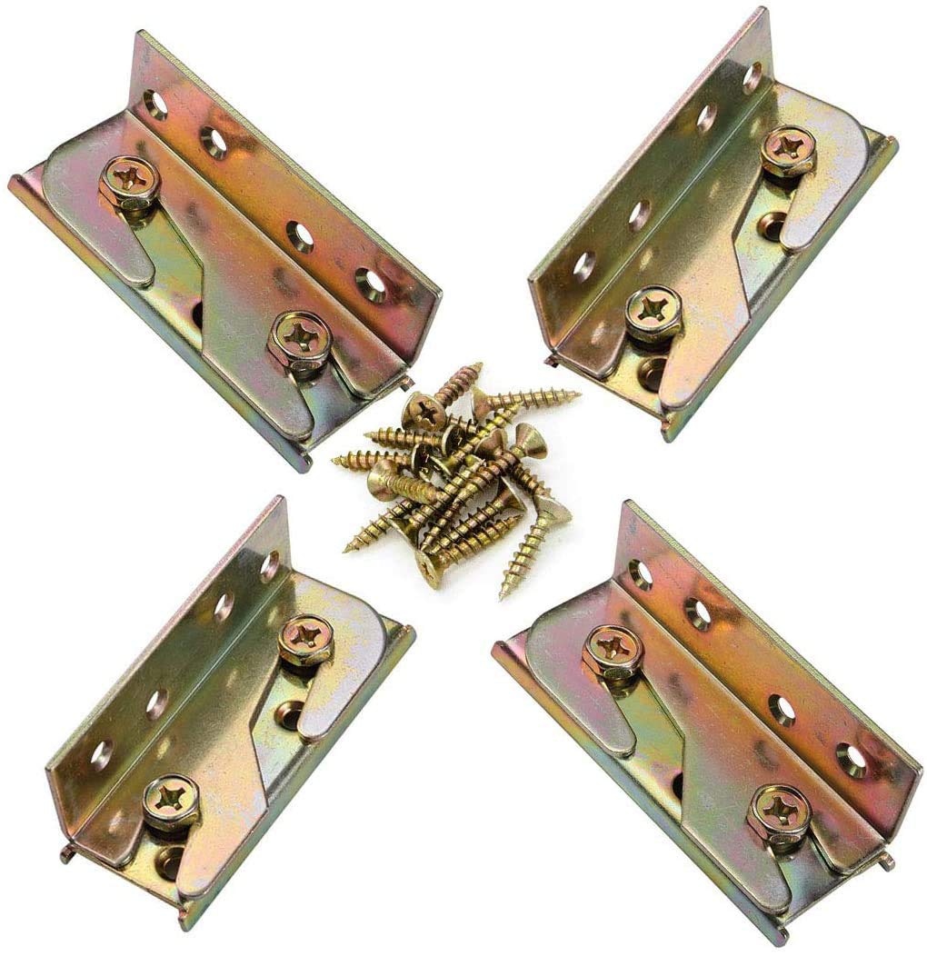 Socell 4 Sets Bed Rail Brackets Heavy Duty No-Mortise Bed Rail Fittings Wooden Bed Frame Connectors with Screws for Headboards F