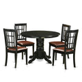 East West Furniture SHNI5-BLK-LC 5 Piece Modern Dining Table Set Includes a Round Kitchen Table with Pedestal and 4 Faux Leather Dining Room Chairs, 42x42 Inch, Black