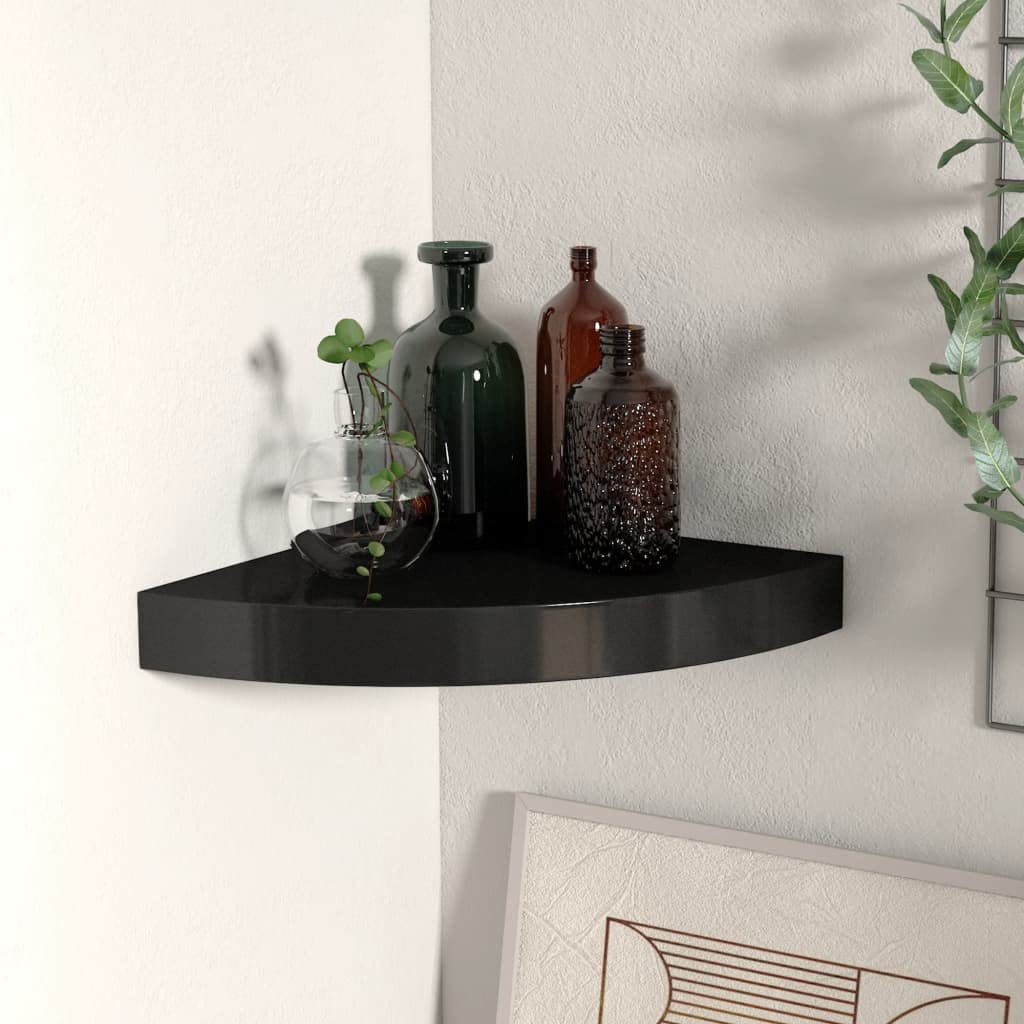 vidaXL Black Floating Corner Shelf - Durable Honeycomb MDF & Metal Material - Modern Design Invisible Mounting System - Ideal for Displaying Books & Decoratives - 9.8"x9.8"x1.5" Size