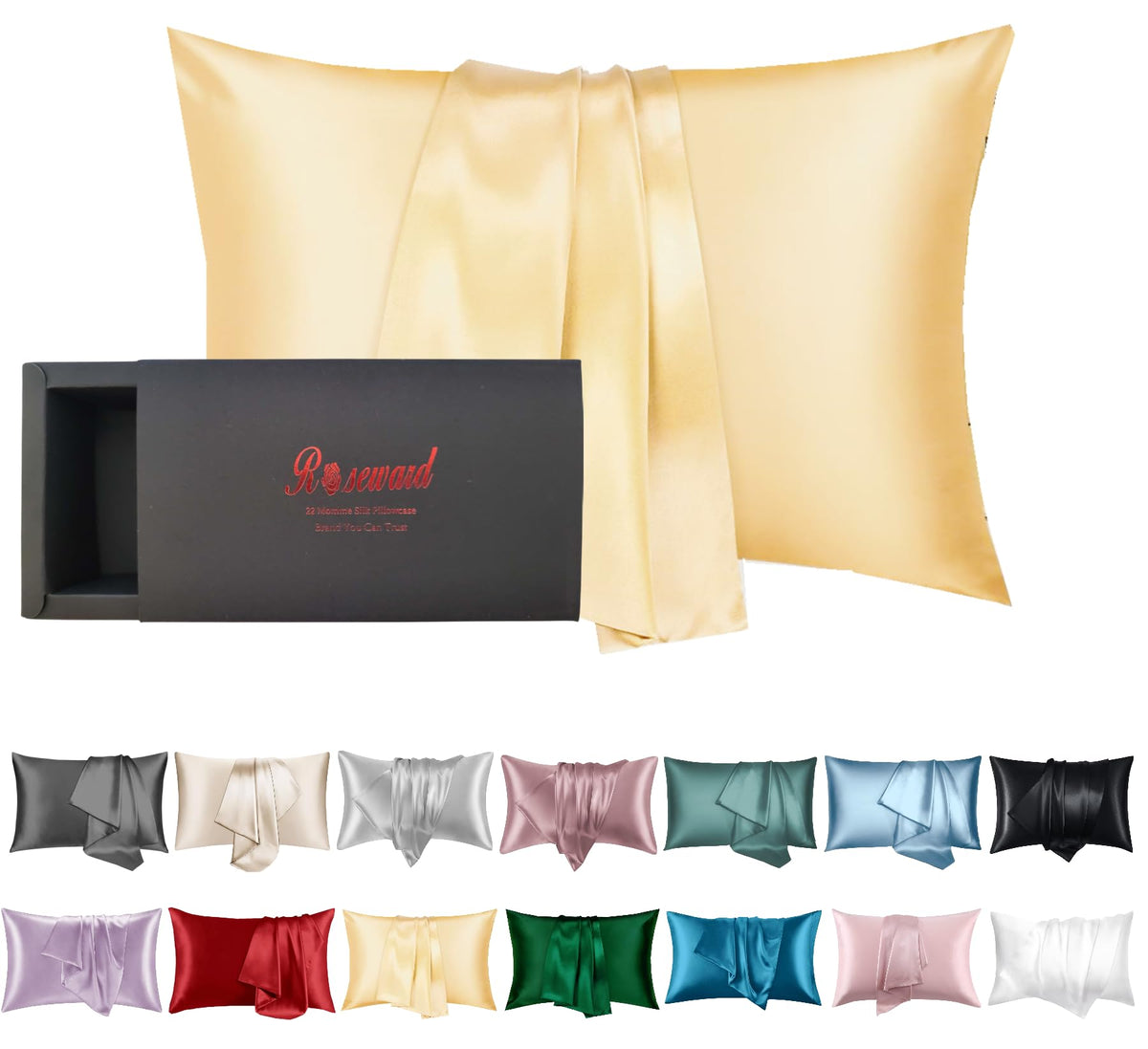 Real Silk Pillowcase For Hair And Skin Made In Usa, 22 Momme Silk Pillow Cases Queen With Zipper, 6A Grade 100% Mulberrysilk, An