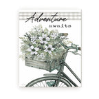 Adventure Awaits With Flower Basket On Bicycle Farmhouse Style Wood Wall Decor Sign 12x15