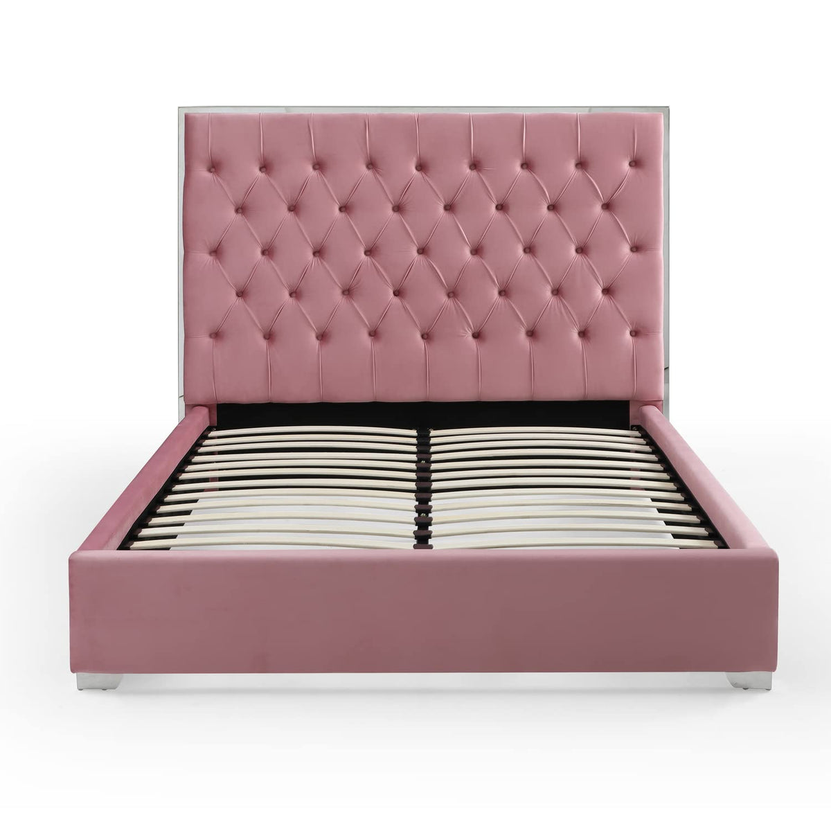 Better Home Products Sophia Velvet King Bed With Silver Metal Frame In Pink