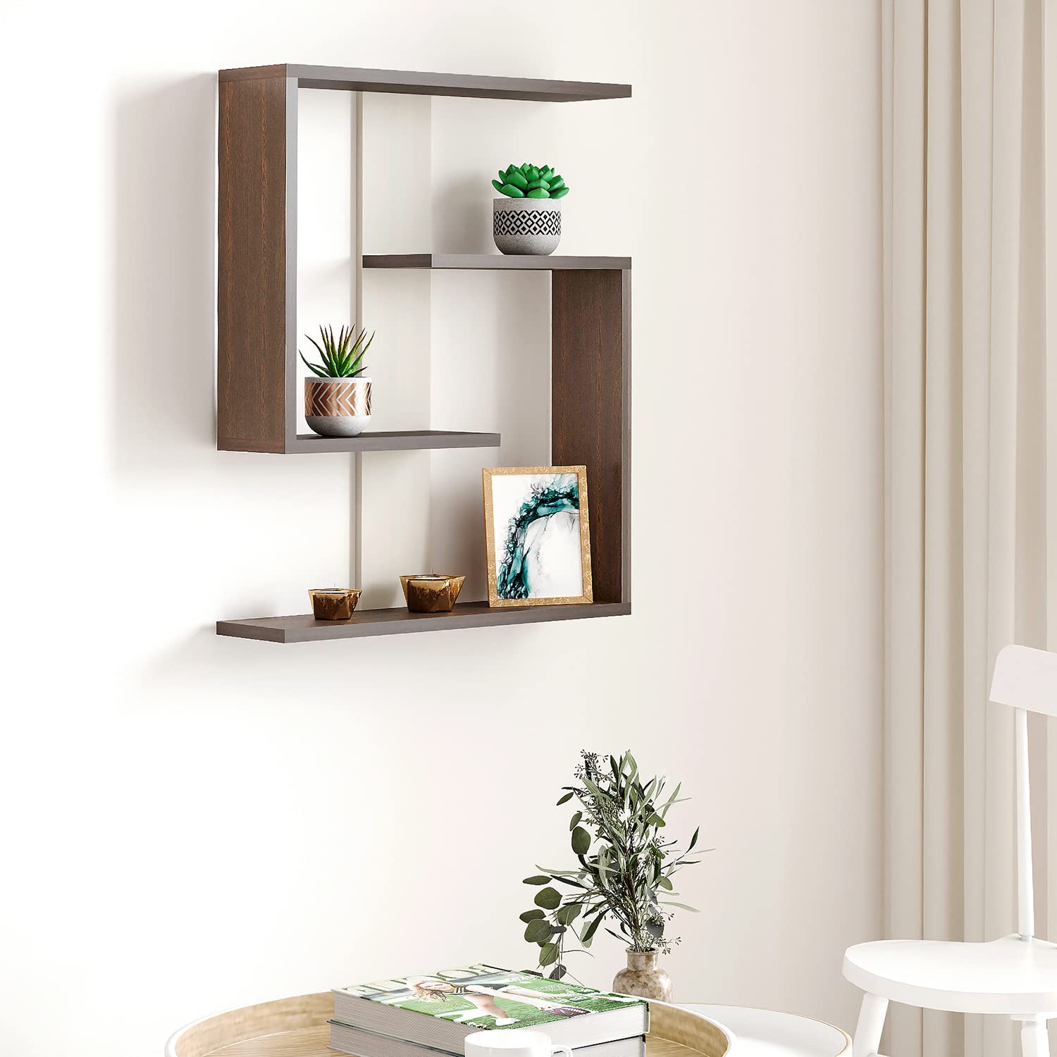 BLUEWUD Easton Engineered Wood Wall Decor Floating Shelf Display Rack Decorative Hall Dcor for Living Room Home Furniture (Wenge