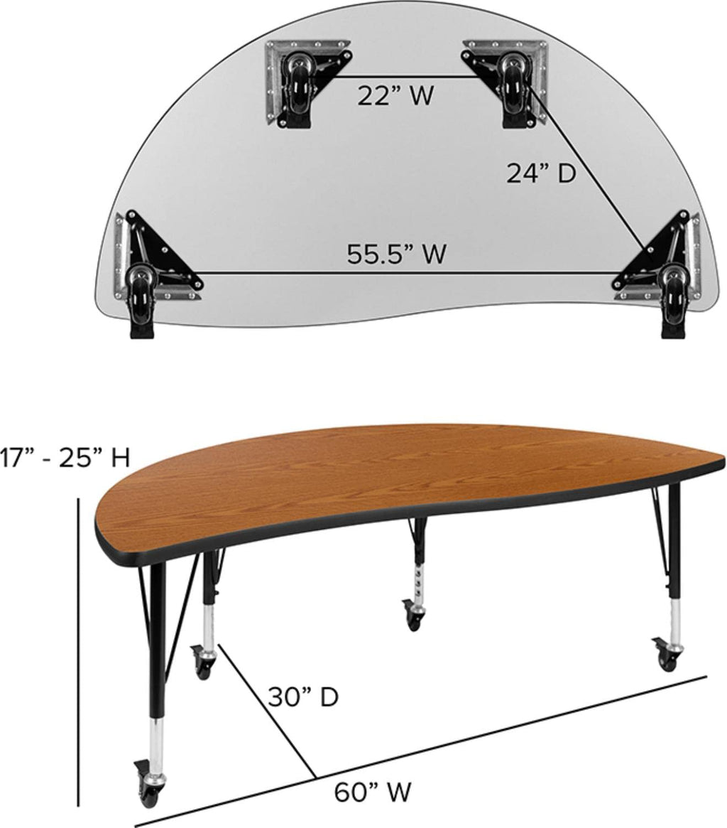 Flash Furniture Mobile 60" Circle Wave Collaborative Laminate Activity Table Set With 14" Student Stack Chairs, Oak/Black