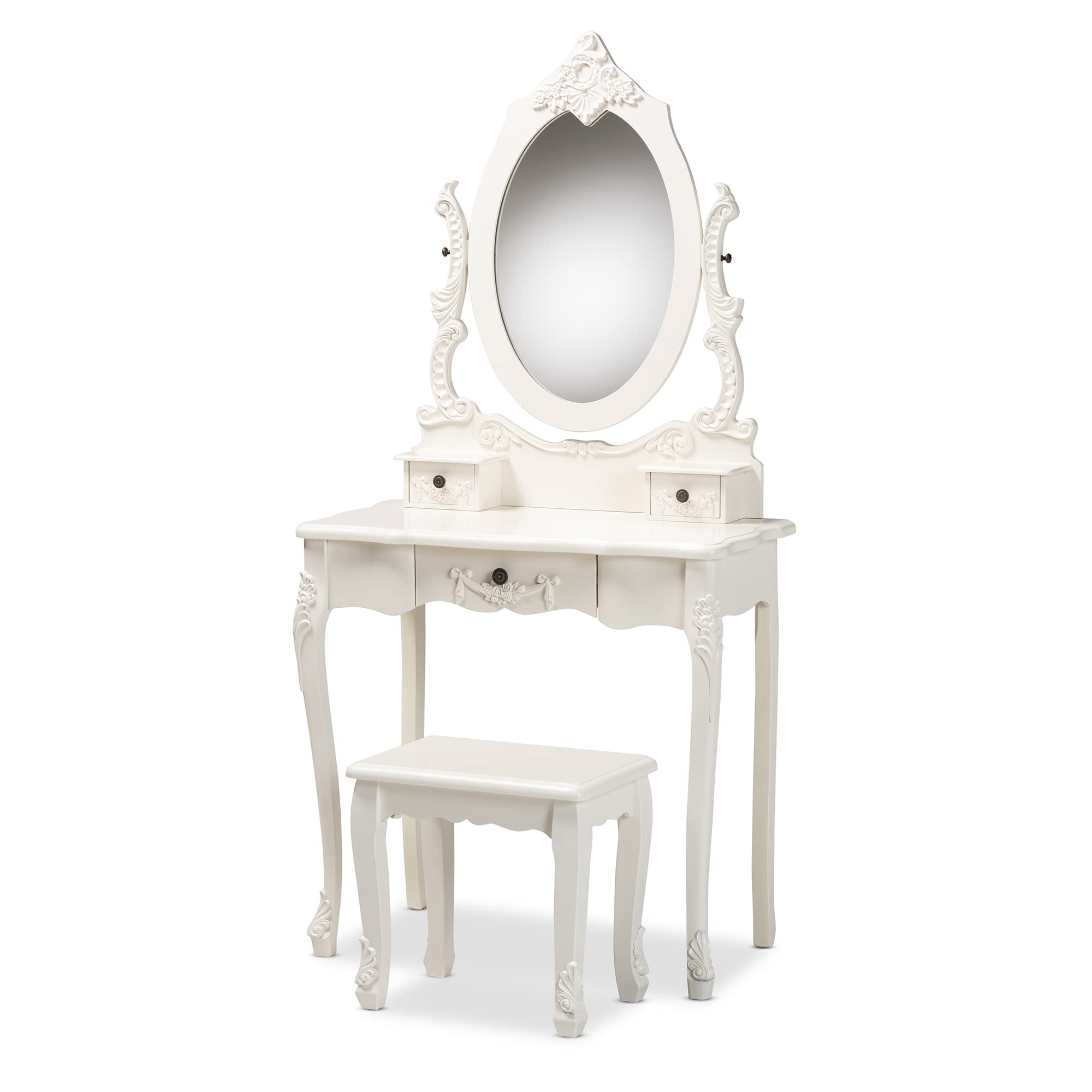 Baxton Studio Macsen Classic and Traditional White Finished Wood 2-Piece Vanity Set with Adjustable Mirror