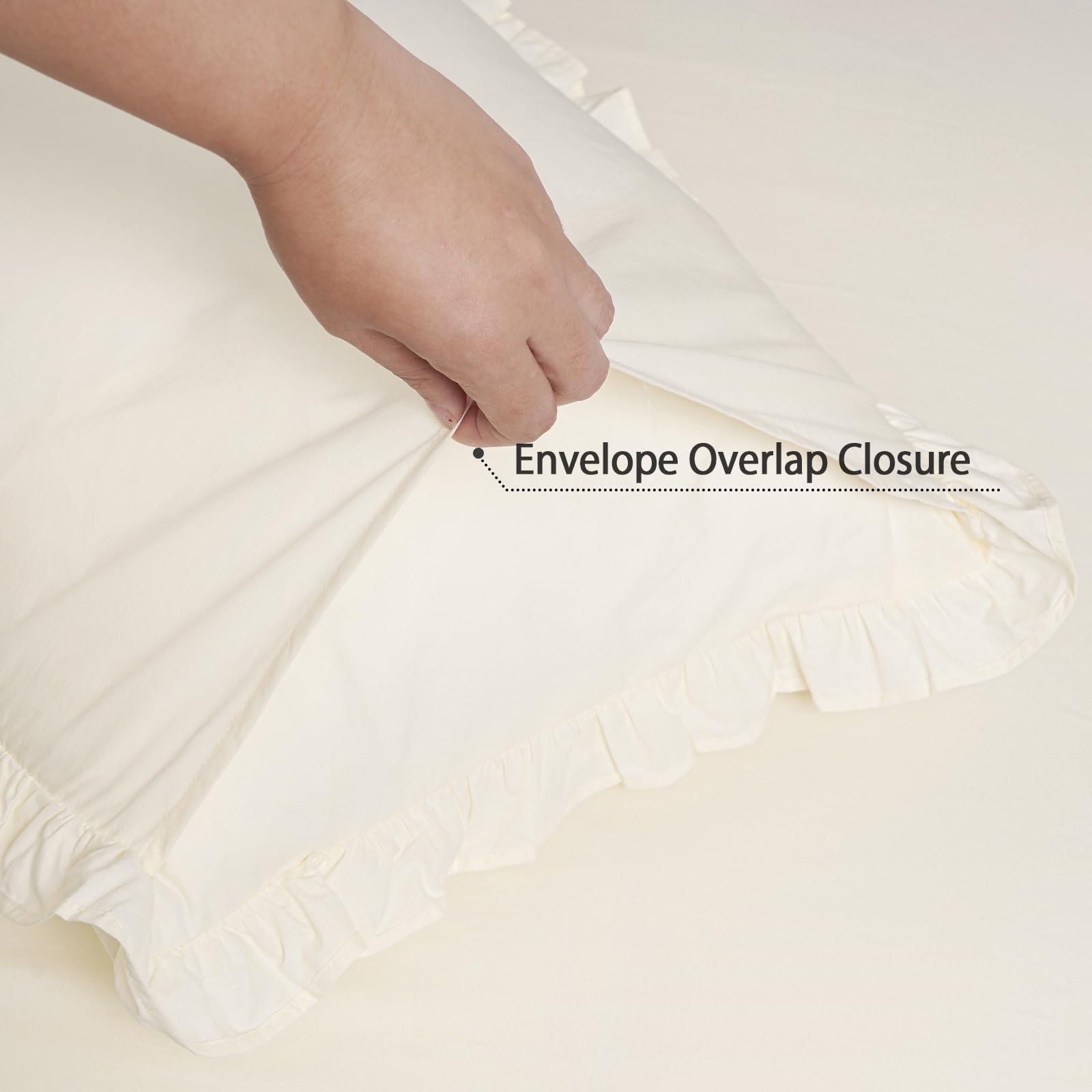 Phf 100% Washed Cotton Ruffle Pillowcases Standard Size, 2 Pack 20'' X 26'' Pillow Shams, No Insert, Ultra Soft Cotton Pillow Ca