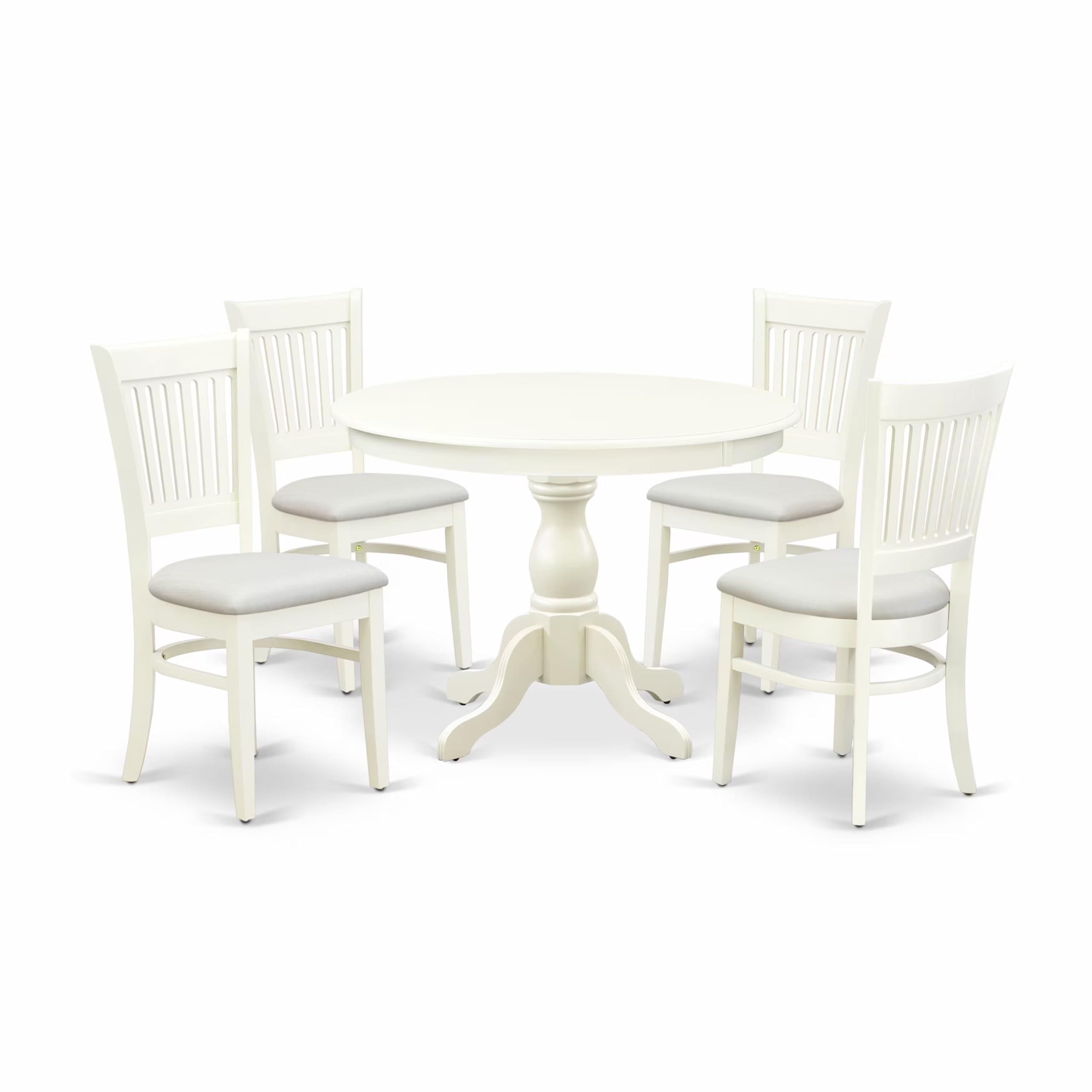 East West Furniture Hbva5-Lwh-C 5 Piece Dining Table Set For 4 Includes A Round Kitchen Table With Pedestal And 4 Linen Fabric Upholstered Dinette Chairs, 42X42 Inch, Linen White