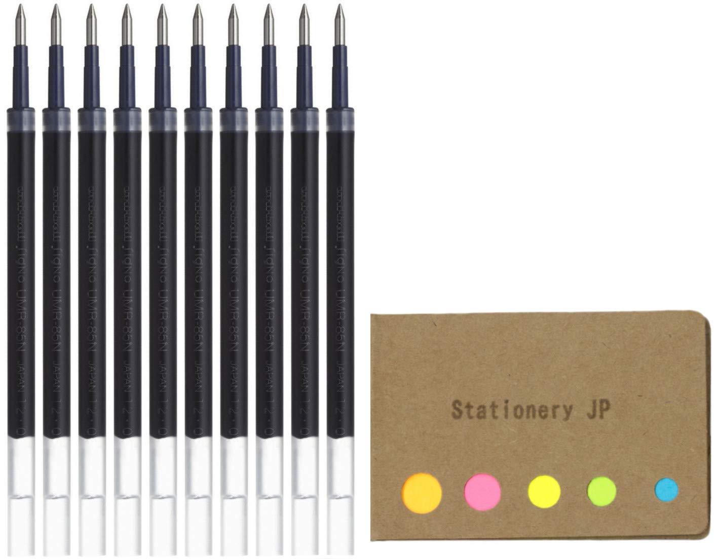 Umr-85N Refills For Gel Ink Ballpoint Pen, 0.5Mm, Blue Black Ink, 10-Pack, Sticky Notes Value Set