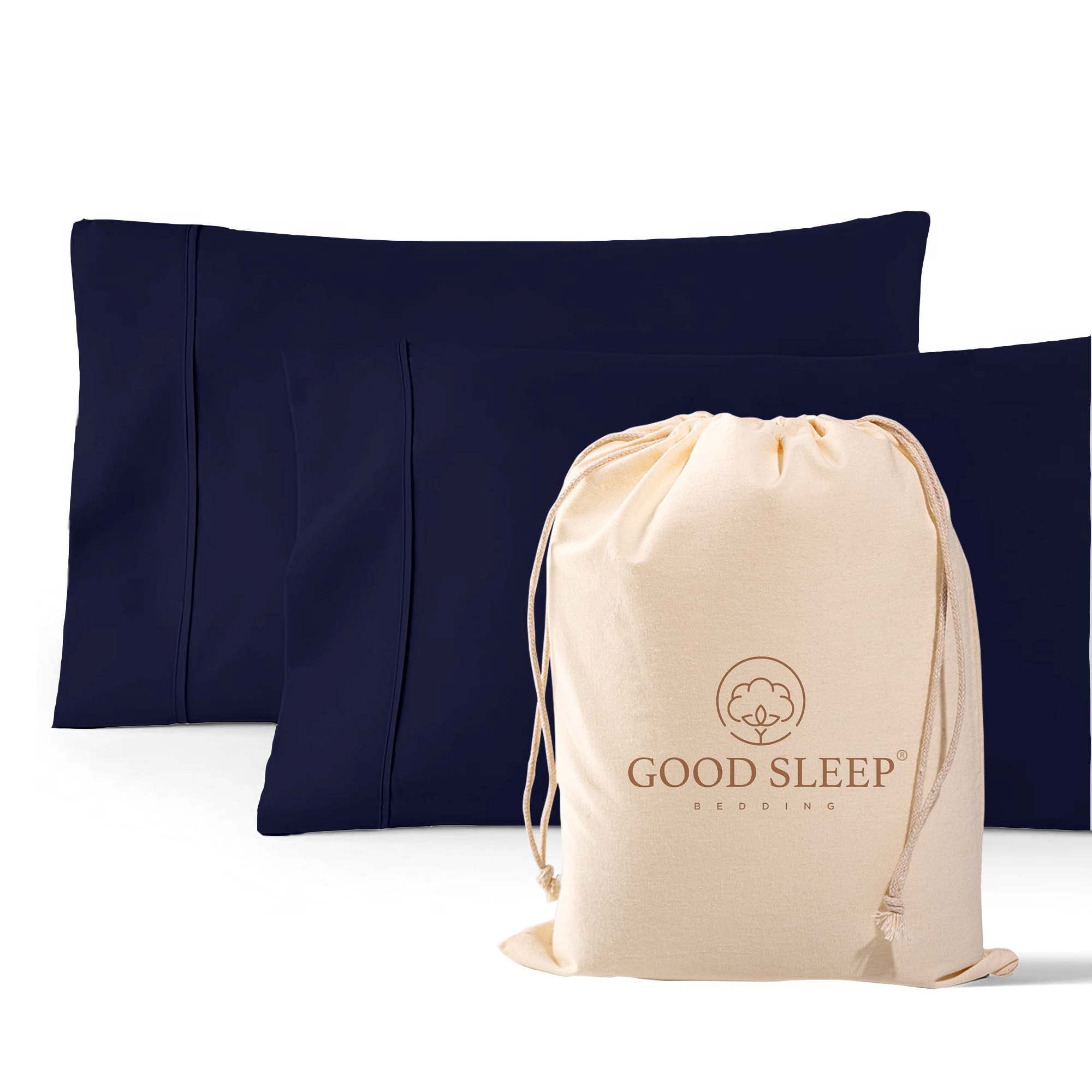 1000 Tc Navy Blue Standard Pillowcases Set Of 2 100% Egyptian Cotton Pillow Cases With Long Staple Cotton & Sateen Weave, Silky