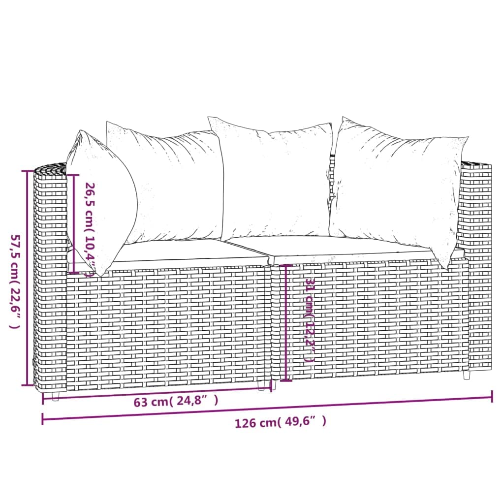 vidaXL Patio Loveseats 2 Pcs Sectional Furniture with Cushions - Black Poly Rattan, Foam and Fiber Cotton Filling, Outdoor Corner Sofas for Garden