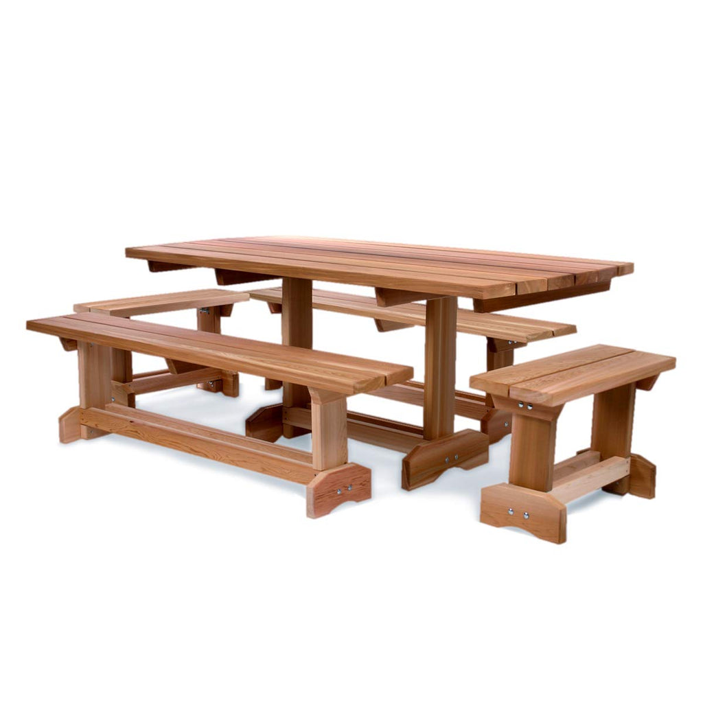 All Things Cedar MT70-5 Cedar Patio Picnic Outdoor Table Set | Handcrafted 6-ft Market Table | 2 Detached 70-in Side Benches | Untreated Western Red Cedar | Solid 2x6 Construction | 10-Person