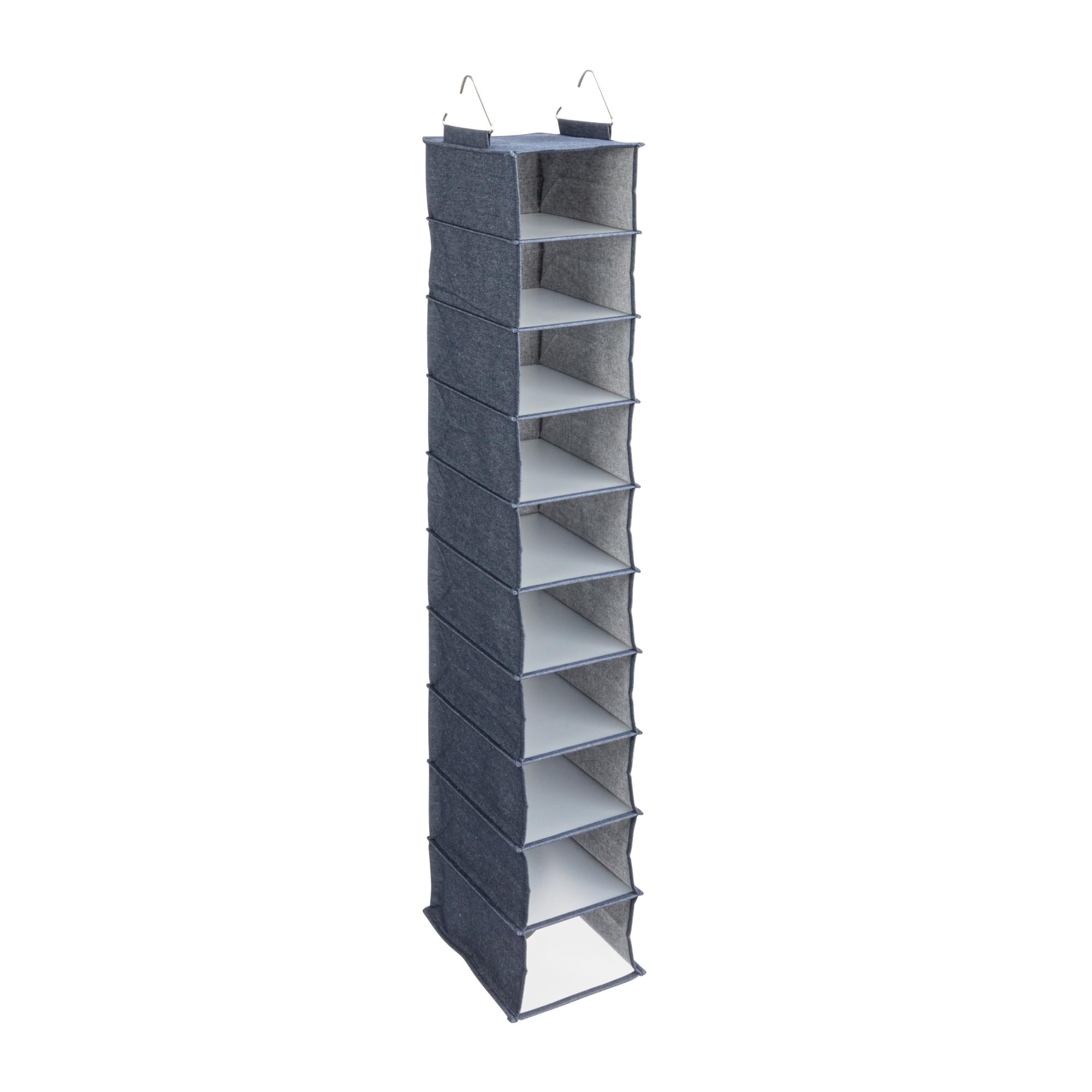 Household Essentials Hanging Narrow Cotton Blend And Plastic Closet Organizer With 10 Storage Shelves, Denim Blue