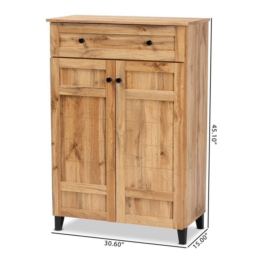 Baxton Studio Glidden Modern and Contemporary Oak Brown Finished Wood 1-Drawer Shoe Storage Cabinet