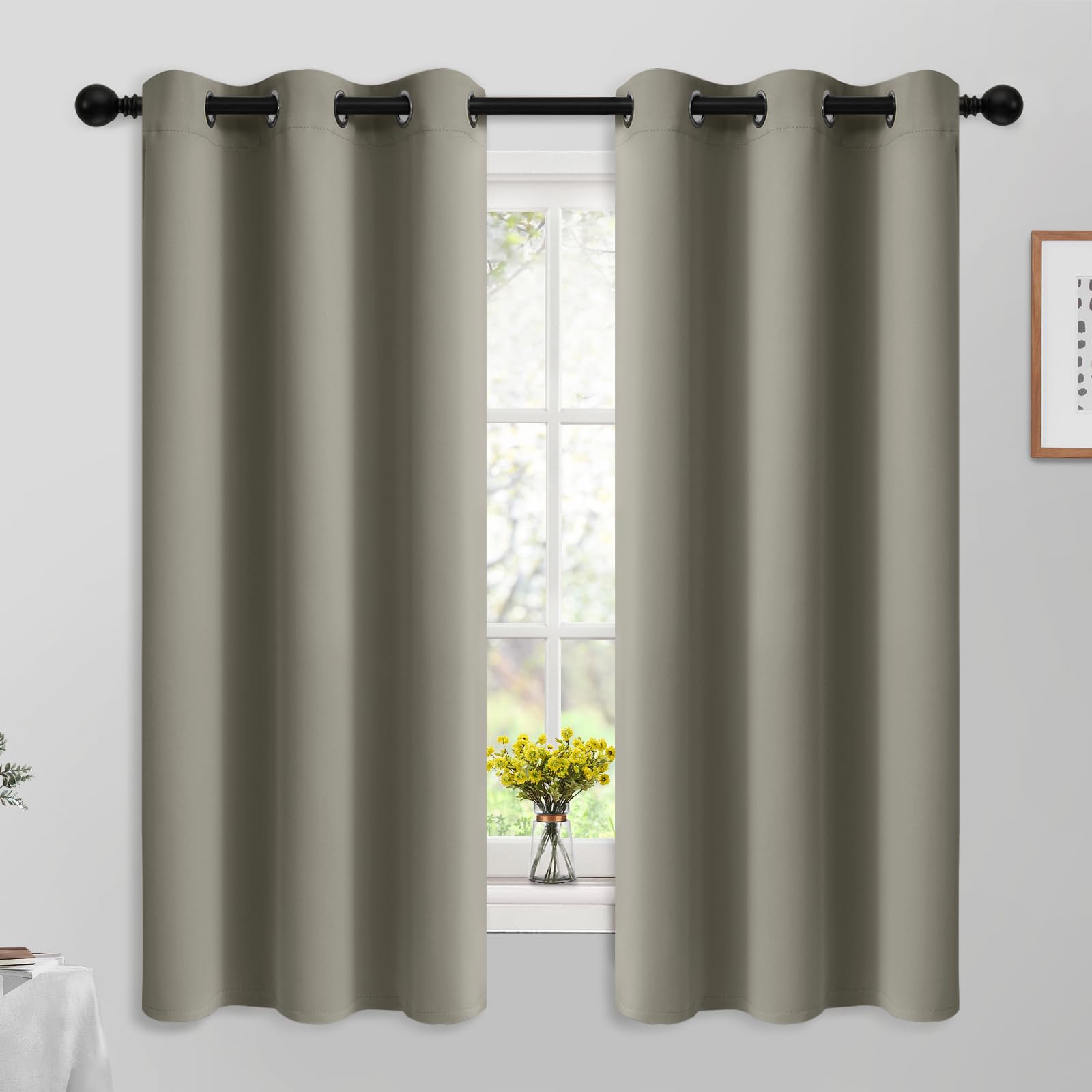 Yakamok Premium Room Darkening Thermal Insulated Curtains For Bedroom/Living Room - Classic Grommet Top (2 Panels, Taupe, 42 Inc