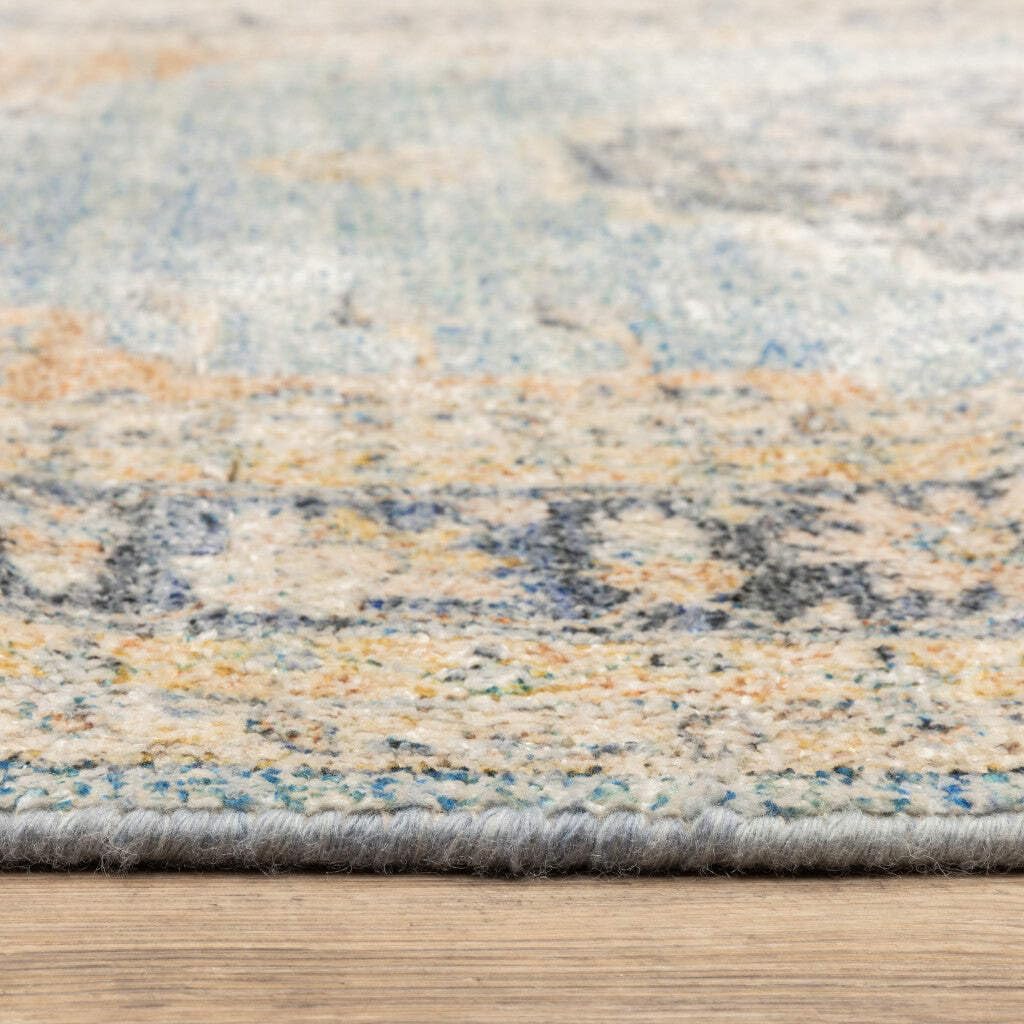 HomeRoots 509473 10 x 13 ft. Blue & Beige Oriental Hand Loomed Stain Resistant Rectangle Area Rug with Fringe