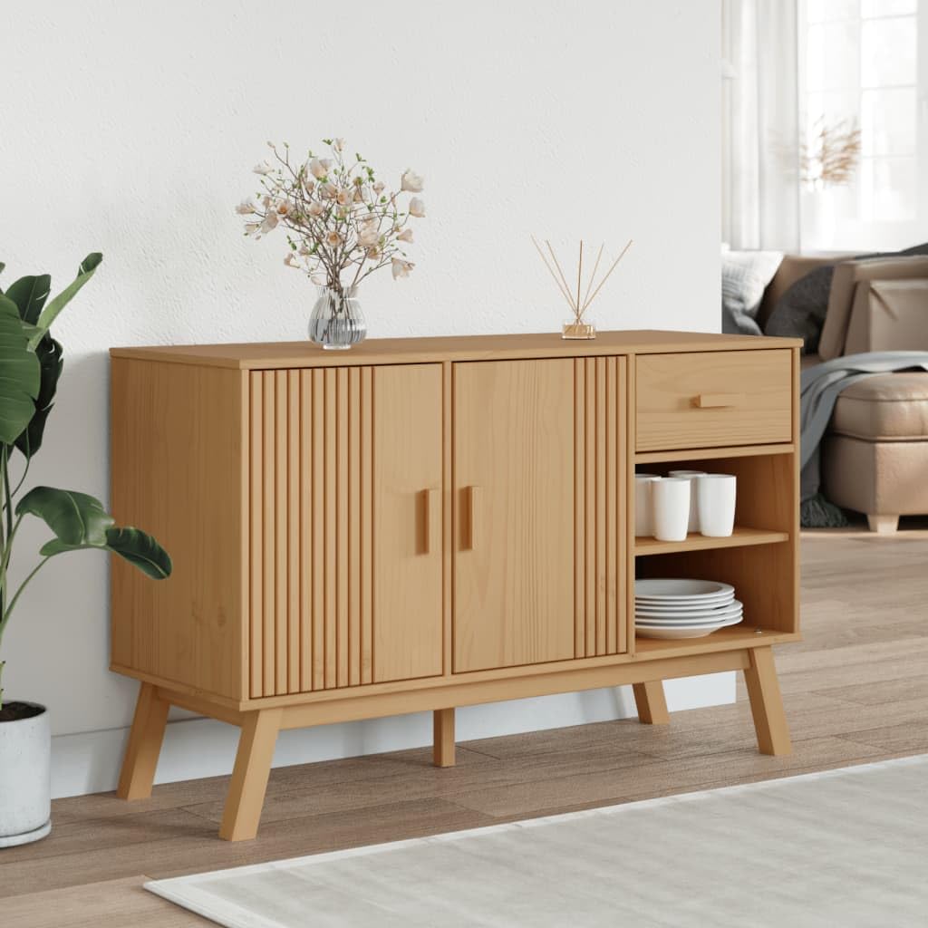 vidaXL Olden Sideboard-Brown, Solid Pine Wood, with 1 Drawer, 2 Doors-Storage Cabinet for Living Room/Dining Hallway, 44.9x16.9x28.9