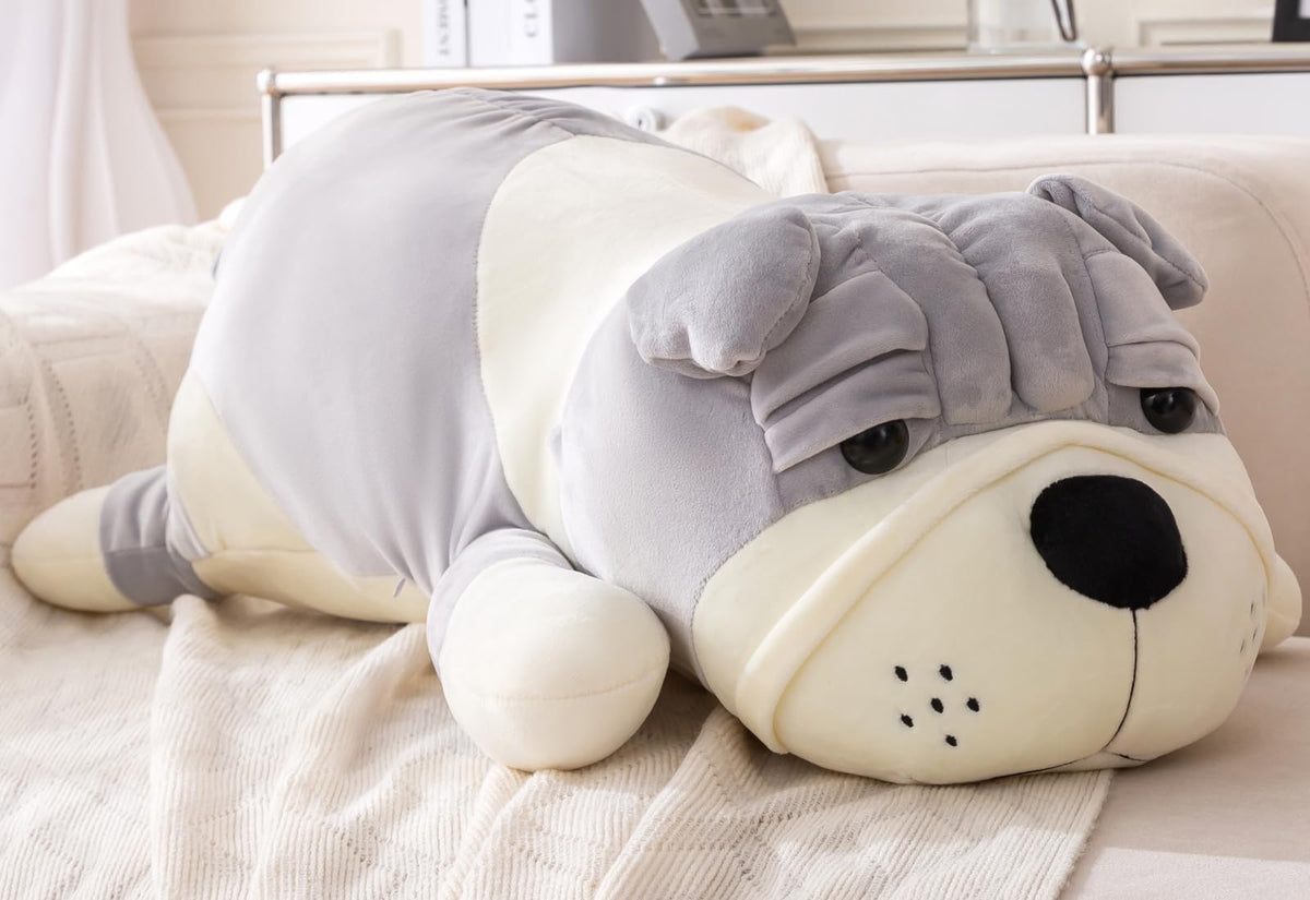 Giant Bulldog Plush Stuffed Animal Jumbo Puppy Soft Toys Cute Plushy Bulldog Girls Kids Valentines Stuffed Animal Gray 39In/100C