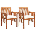 vidaXL Modern Dining Chair 2-Piece Set - Solid Acacia Wood with Cream Cushions - Outdoor Patio Seating for Garden, Deck, Backyard - 25.1" x 23.6" x 35.4"