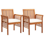 vidaXL Modern Dining Chair 2-Piece Set - Solid Acacia Wood with Cream Cushions - Outdoor Patio Seating for Garden, Deck, Backyard - 25.1" x 23.6" x 35.4"