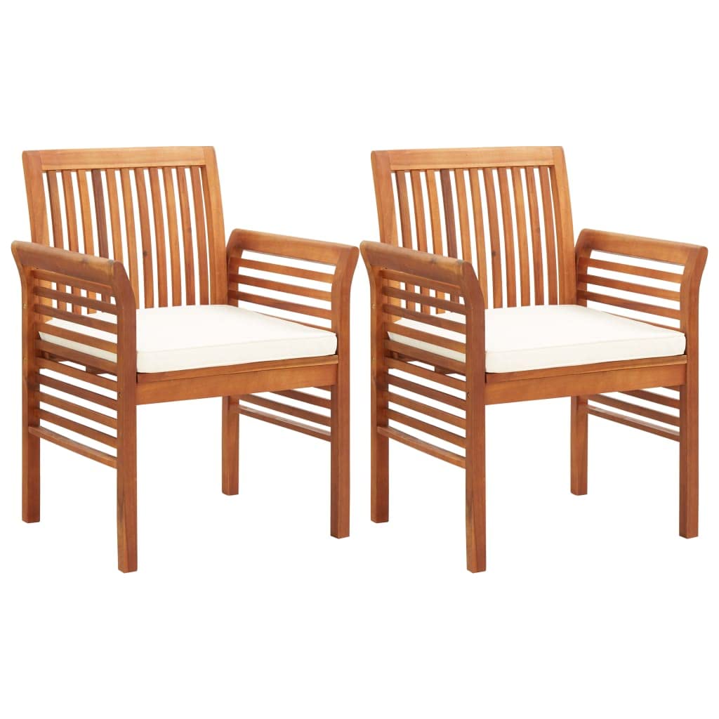 vidaXL Modern Dining Chair 2 Pcs, Outdoor Patio Dining Chair with Cushion, Wooden Chair for Garden Poolside Lawn Backyard, Solid Wood Acacia