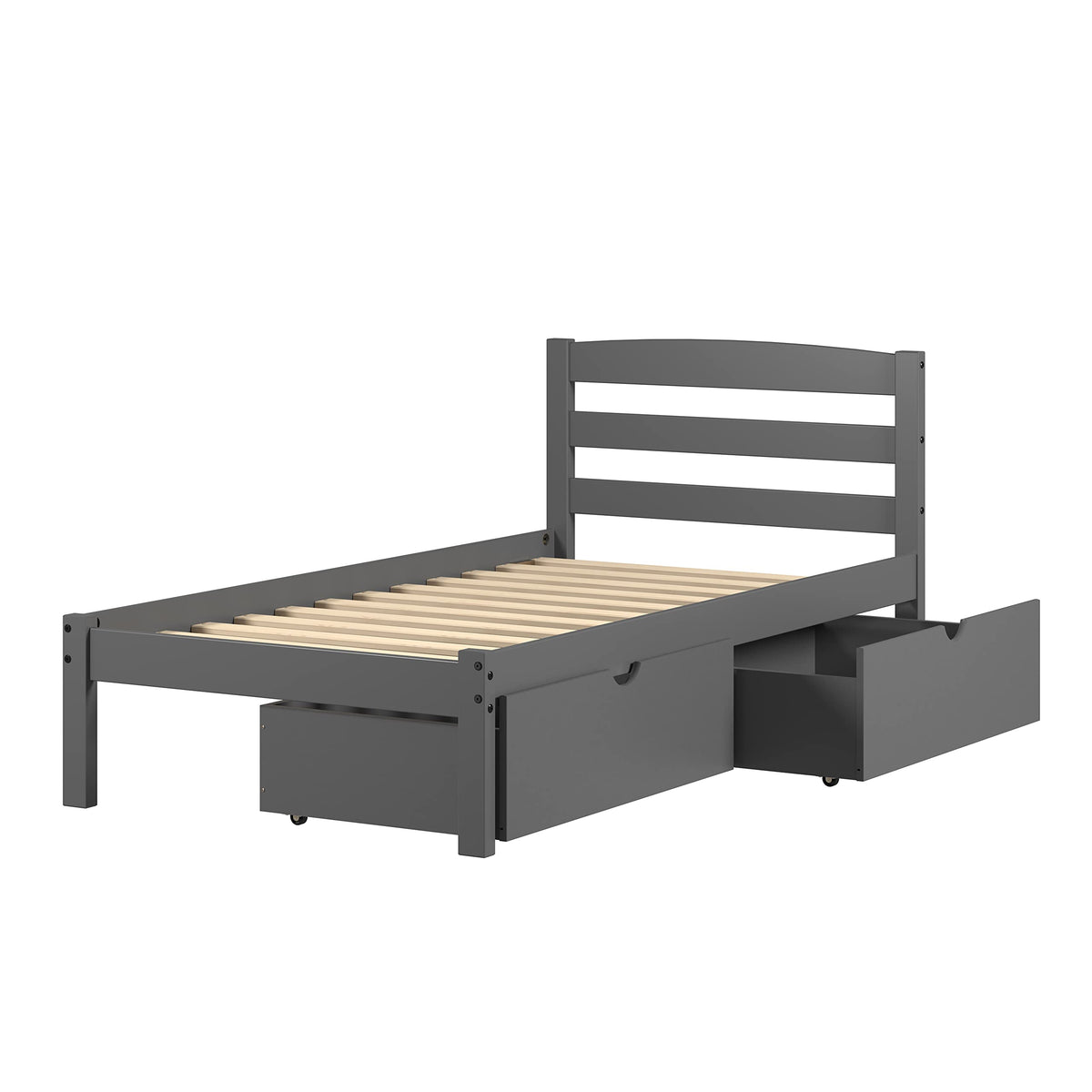 Donco Kids Twin Econo Bed with Dual Under Bed Drawer Dark Grey Finish