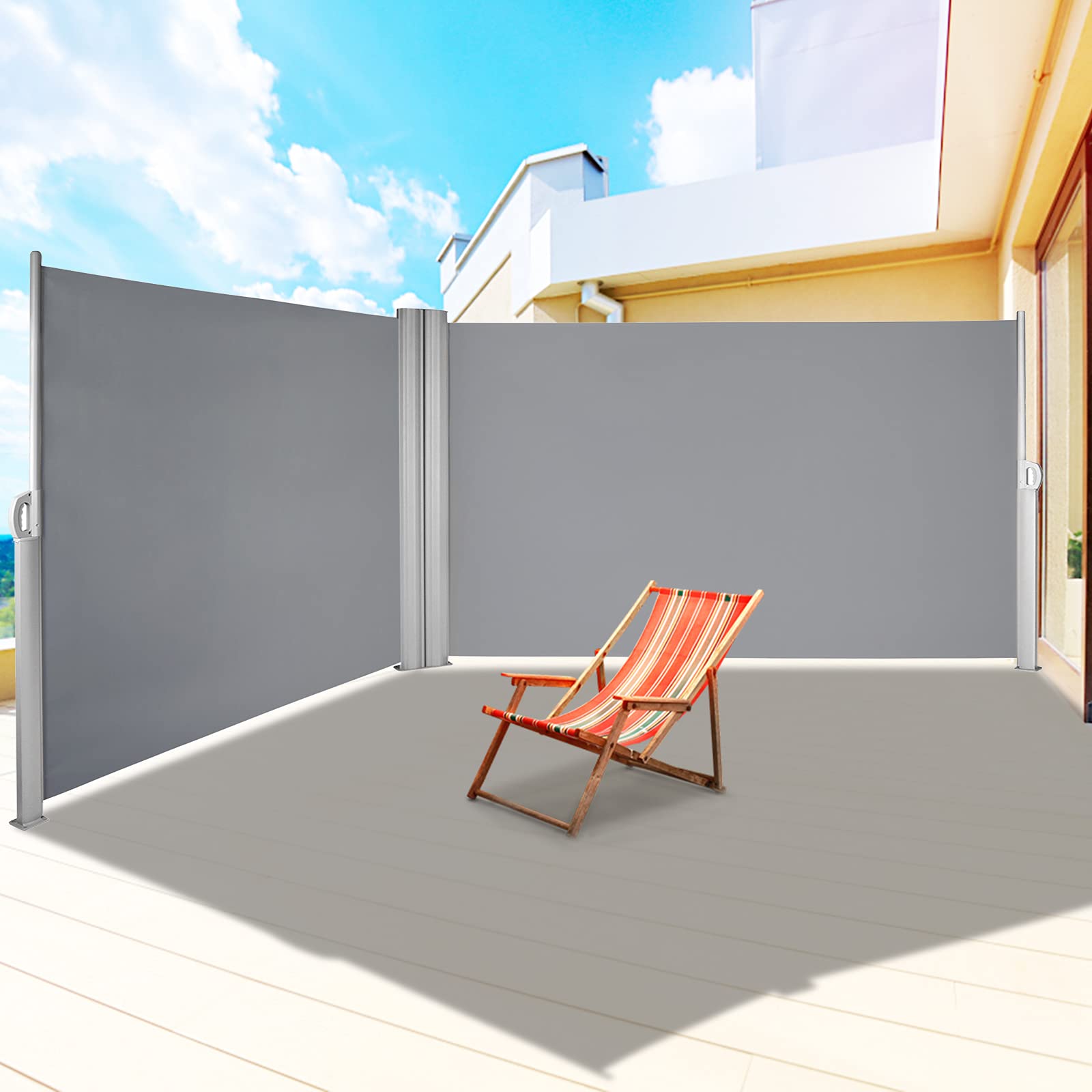 Vevor Retractable Side Awning, Uv 50 71'X 236' Full Aluminum Rust-Proof Patio Sunshine Screen, 280 G Thicken Privacy Divider &