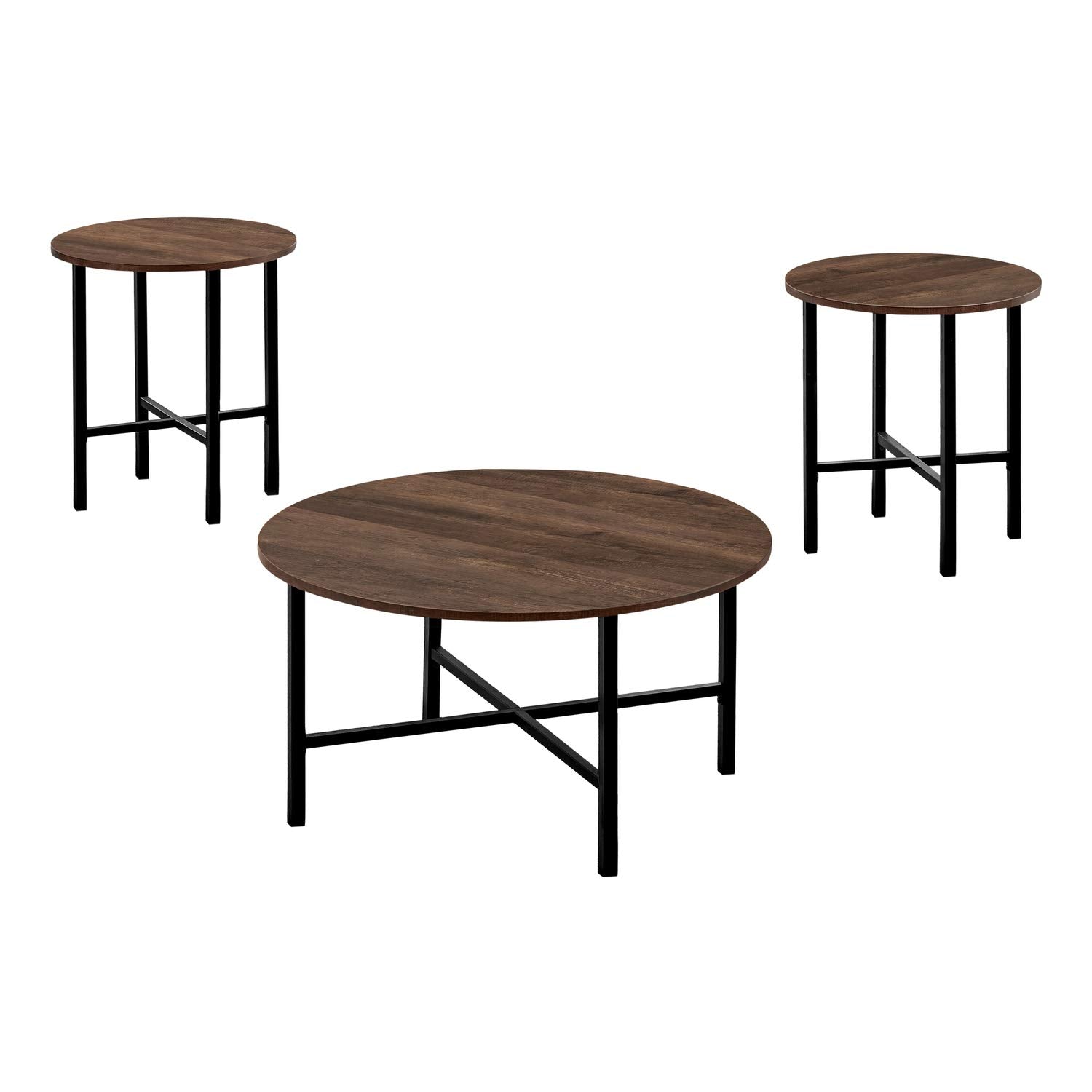 Monarch Specialties Coffee Set of 3 for Living Room Round Metal Legs includes Cocktail 2 End Ocassional Table Set, Brown