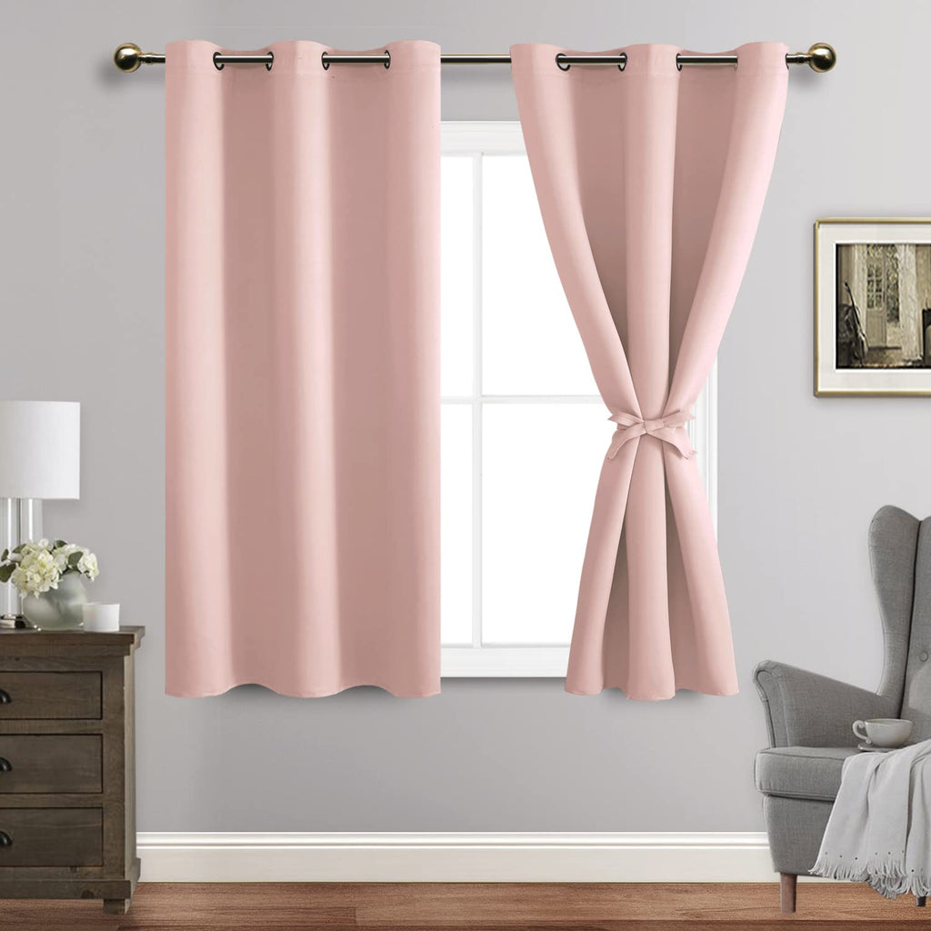 Jiuzhen Blackout Curtains With Tiebacks - Thermal Insulated, Light Blocking And Noise Reducing Grommet Curtain Drapes For Bedroom And Living Room, Set Of 2 Panels, 38 X 54 Inch Length, Blush Pink