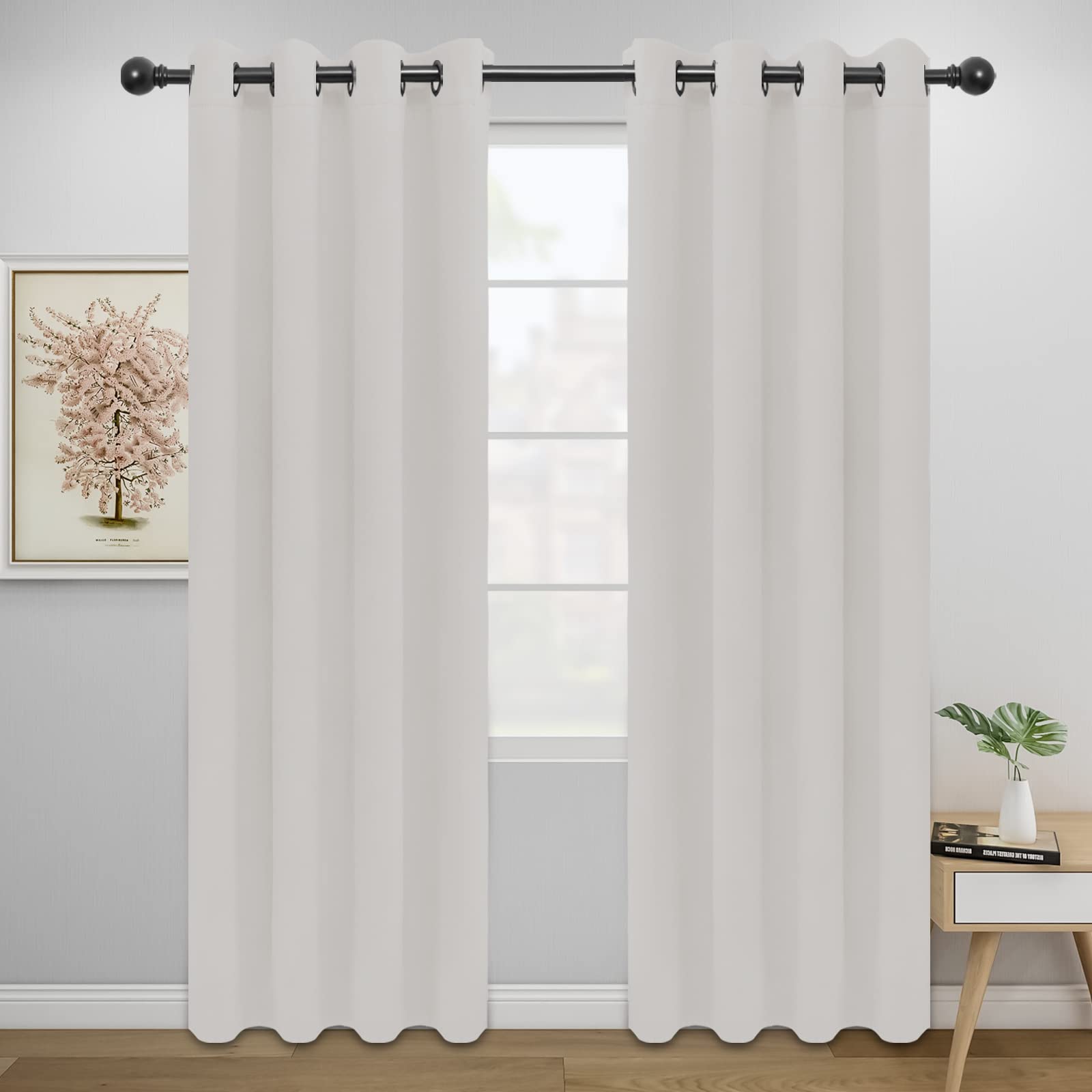 Easy-Going Blackout Curtains For Bedroom, Solid Thermal Insulated Grommet And Noise Reduction Window Drapes, Room Darkening Curtains For Living Room, 2 Panels (52X84 In, Light Linen)