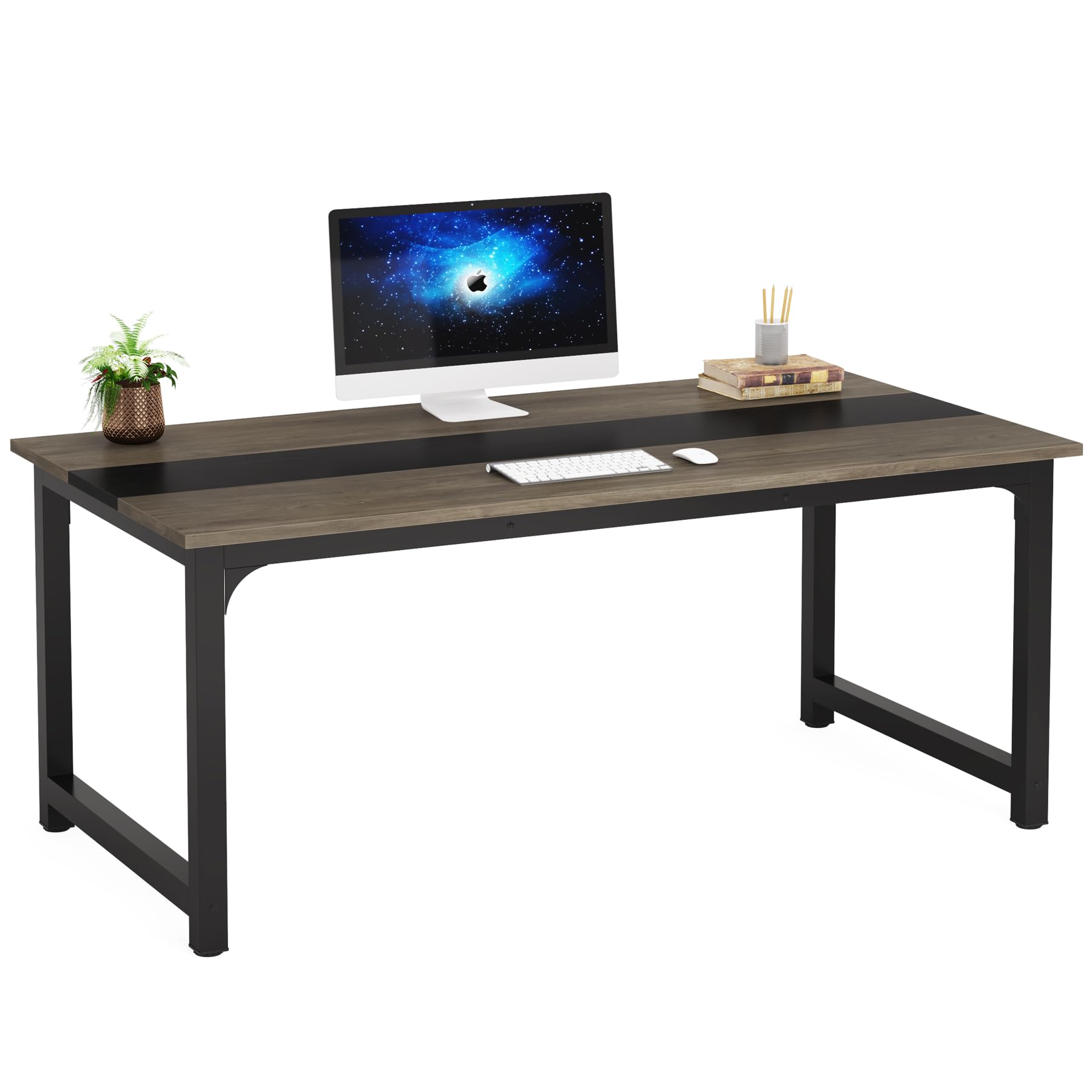 Tribesigns Modern Computer Desk, 63 X 31.5 Inch Large Office Desk Computer Table Study Writing Desk Workstation For Home Office, Grey/Black