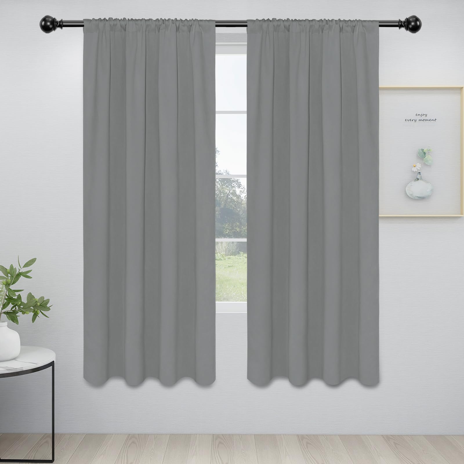Easy-Going Rod Pocket Blackout Curtains For Bedroom, Room Darkening Window Curtains For Living Room, Thermal Insulated Noise Reduction Solid Window Drapes, 2 Panels(34X72 In, Light Gray)