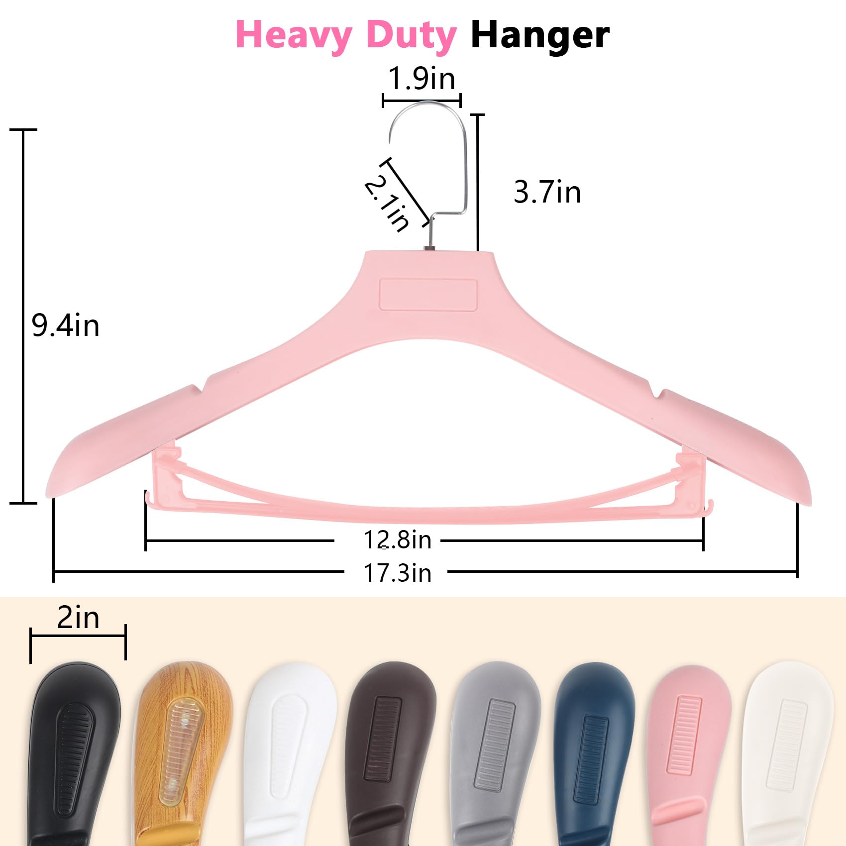 Dedu Suit Hangers For Men 10 Pack, Extra Wide Hangers Non Slip Width 17.7'', Pink Coat Hangers Thick Plastic With Pants Bar 360