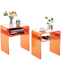 solaround Clear Acrylic End Table 2-Tier Bedside nightstand for Living Room Bedroom Home Decor (Orange Double)