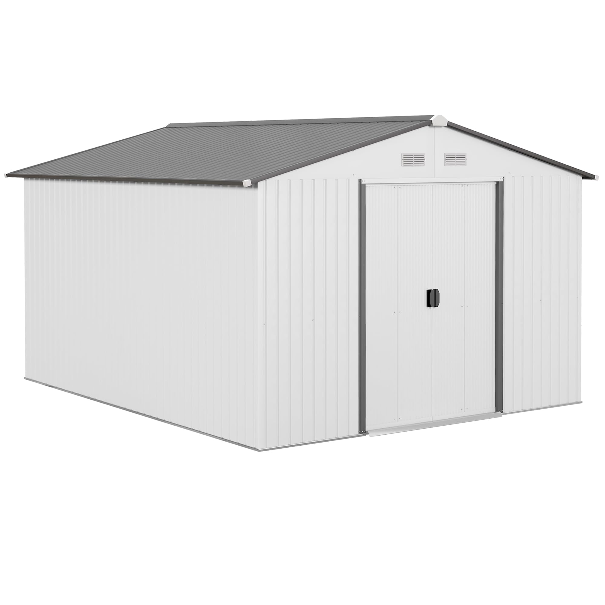 Outsunny 11' X 9' Outdoor Storage Shed, Garden Tool Metal Shed With Foundation Kit, Double Lockable Door, Air Vents And Sloping