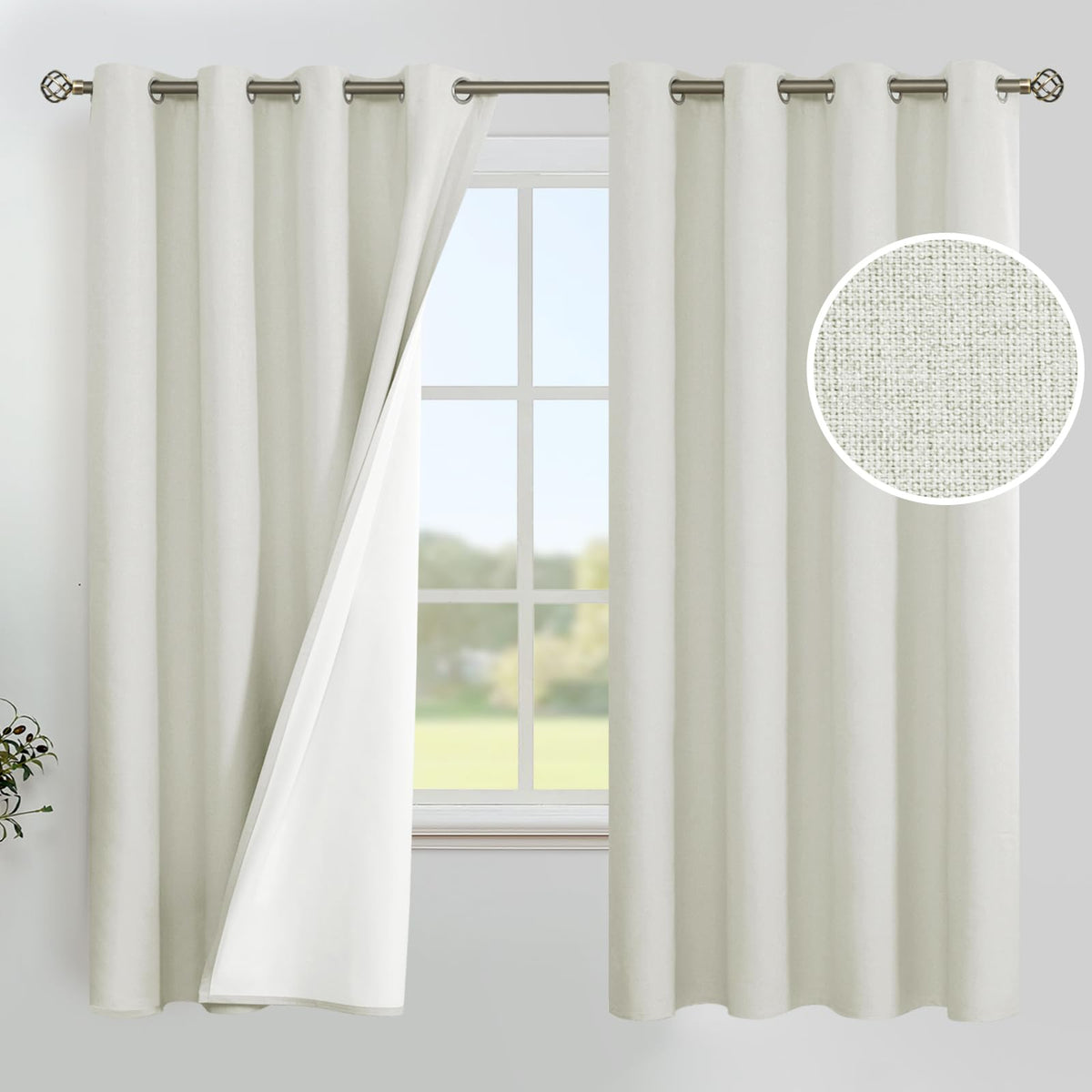 YoungsTex Linen Blackout Curtains 63 Inch for Bedroom Office Living Room, Linen Textured Grommet Thermal Insulated Full Room Dar