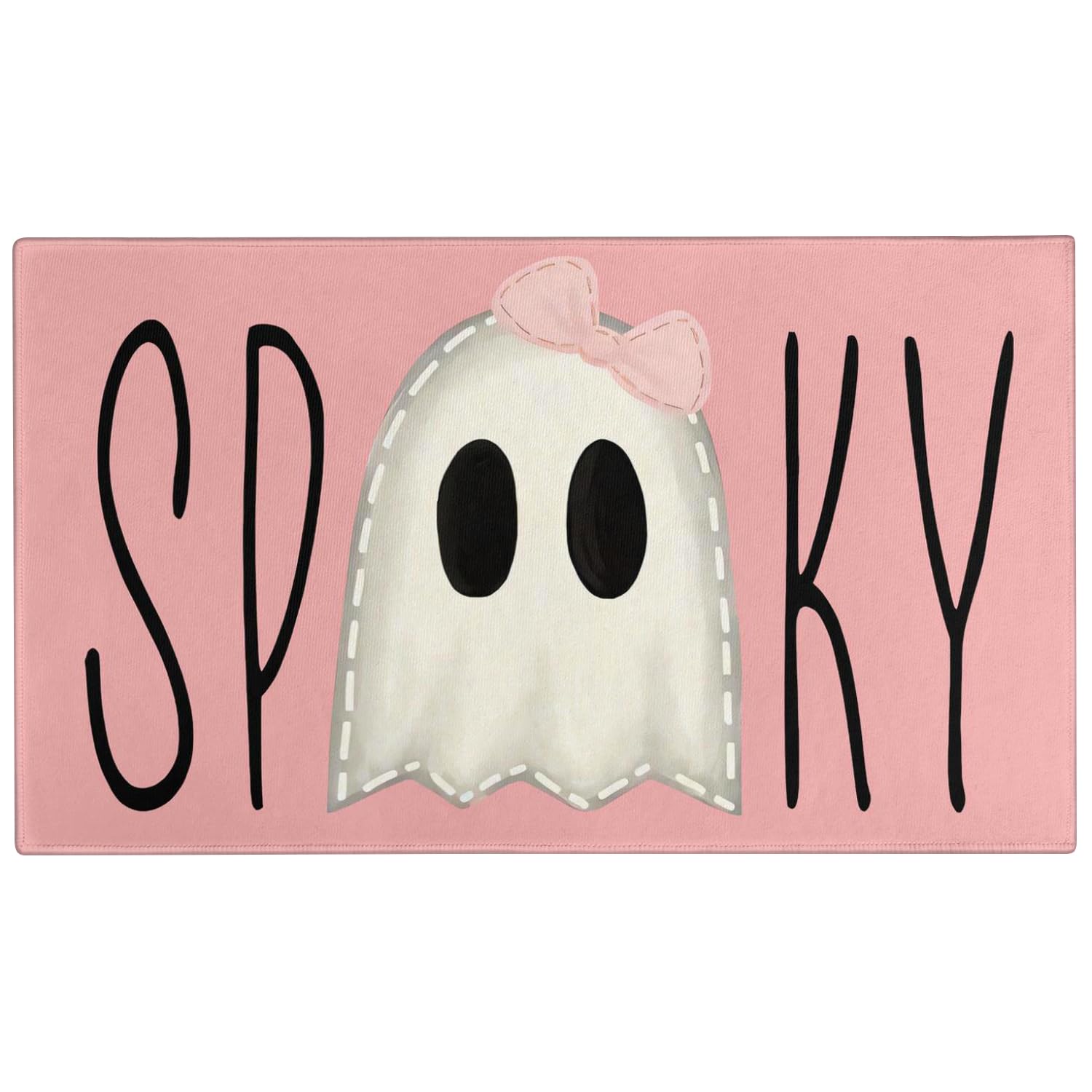 Xsinufn Halloween Door Mat,Spooky Ghost Pink Outdoor Mats For Front Door,Halloween Indoor Entrance Non-Slip Doormat,Halloween En