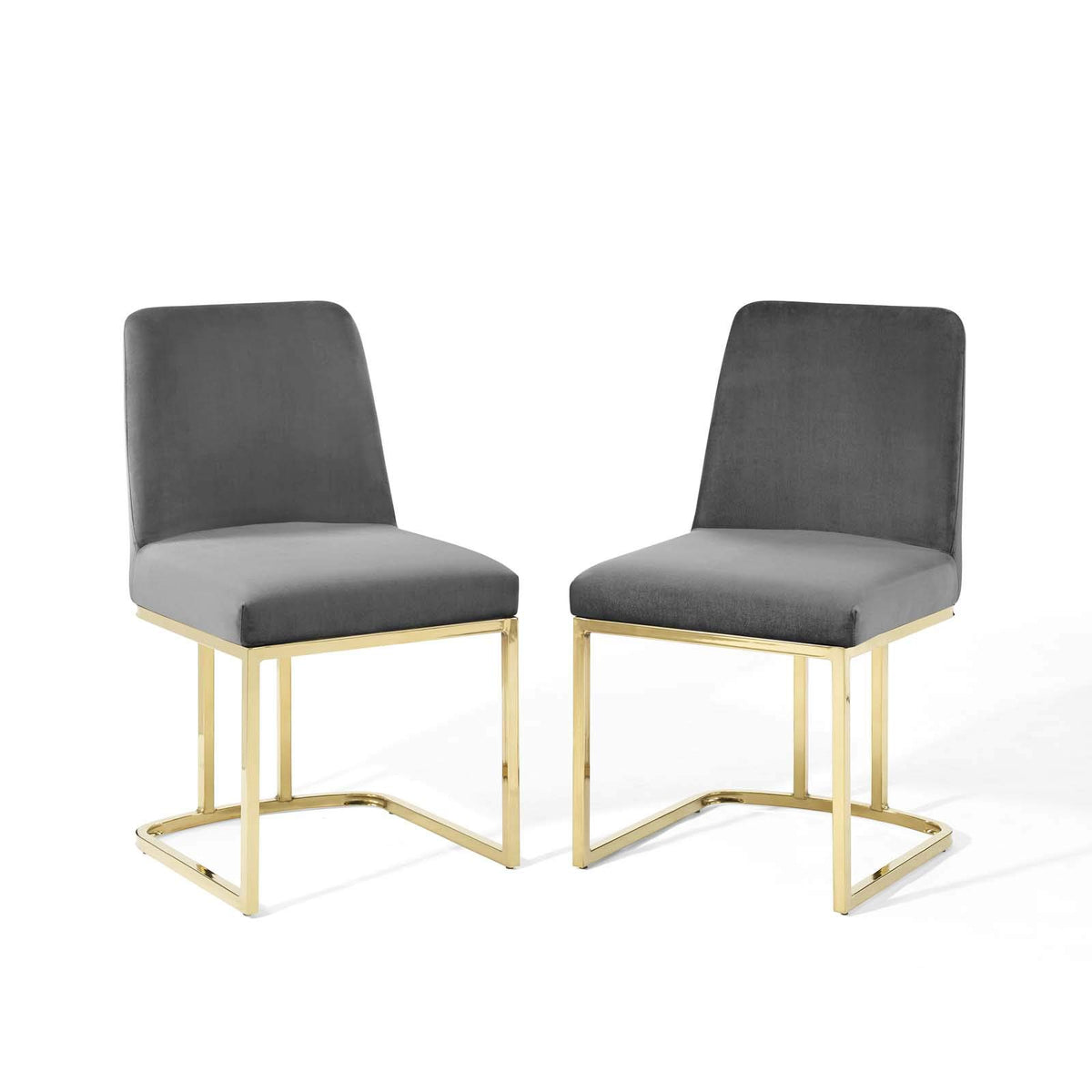 Modway Amplify Sled Base Performance Velvet Dining Side Chair - Set of 2 in Gold Gray