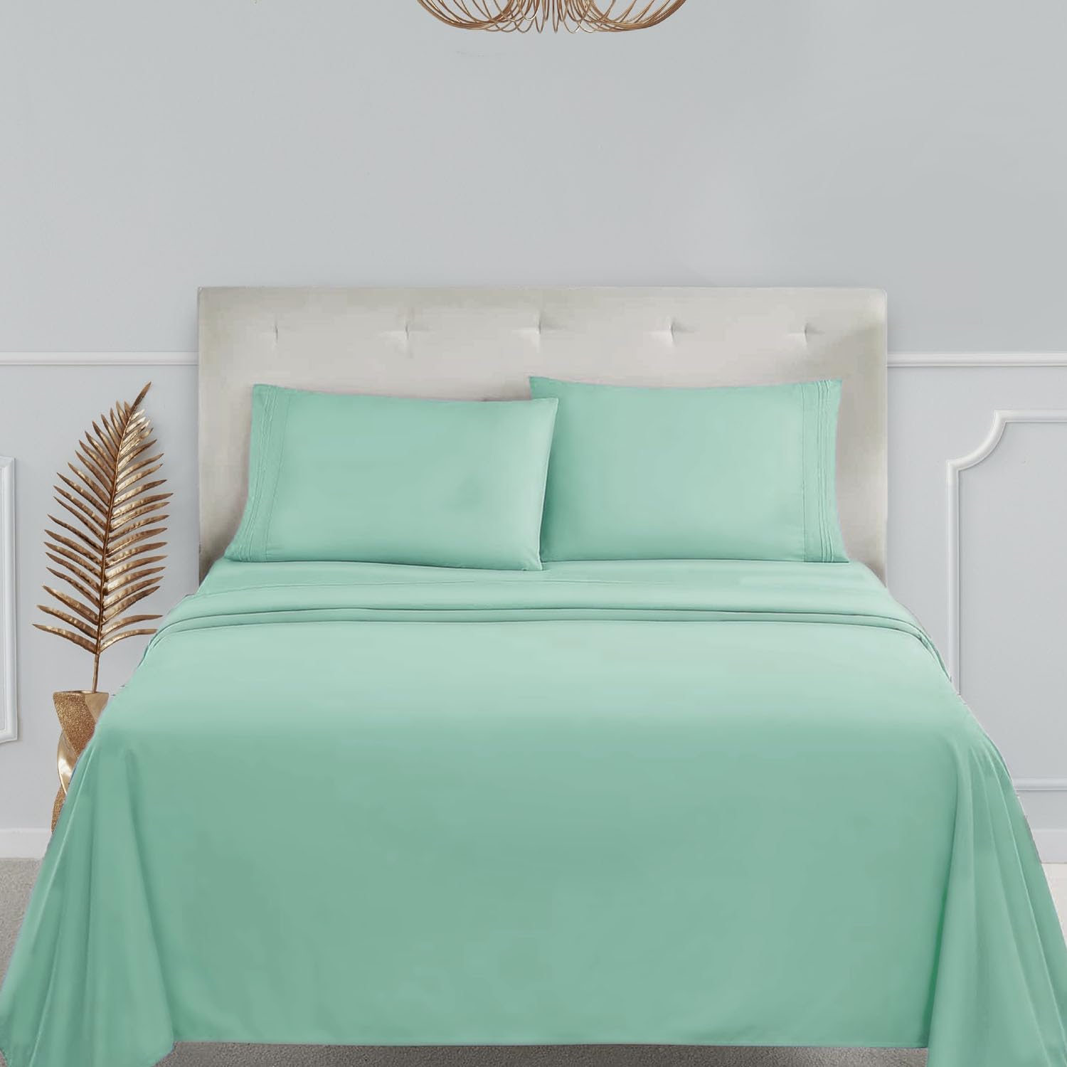 Clara Clark Bed Sheets, Premier 1800 Series 4 Piece Bed Sheet Set, Deep Pocket, Wrinkle, Fade, Stain Resistant, Luxury Soft Bedding Sheets & Pillowcases, Twin-Xl, Mint Green