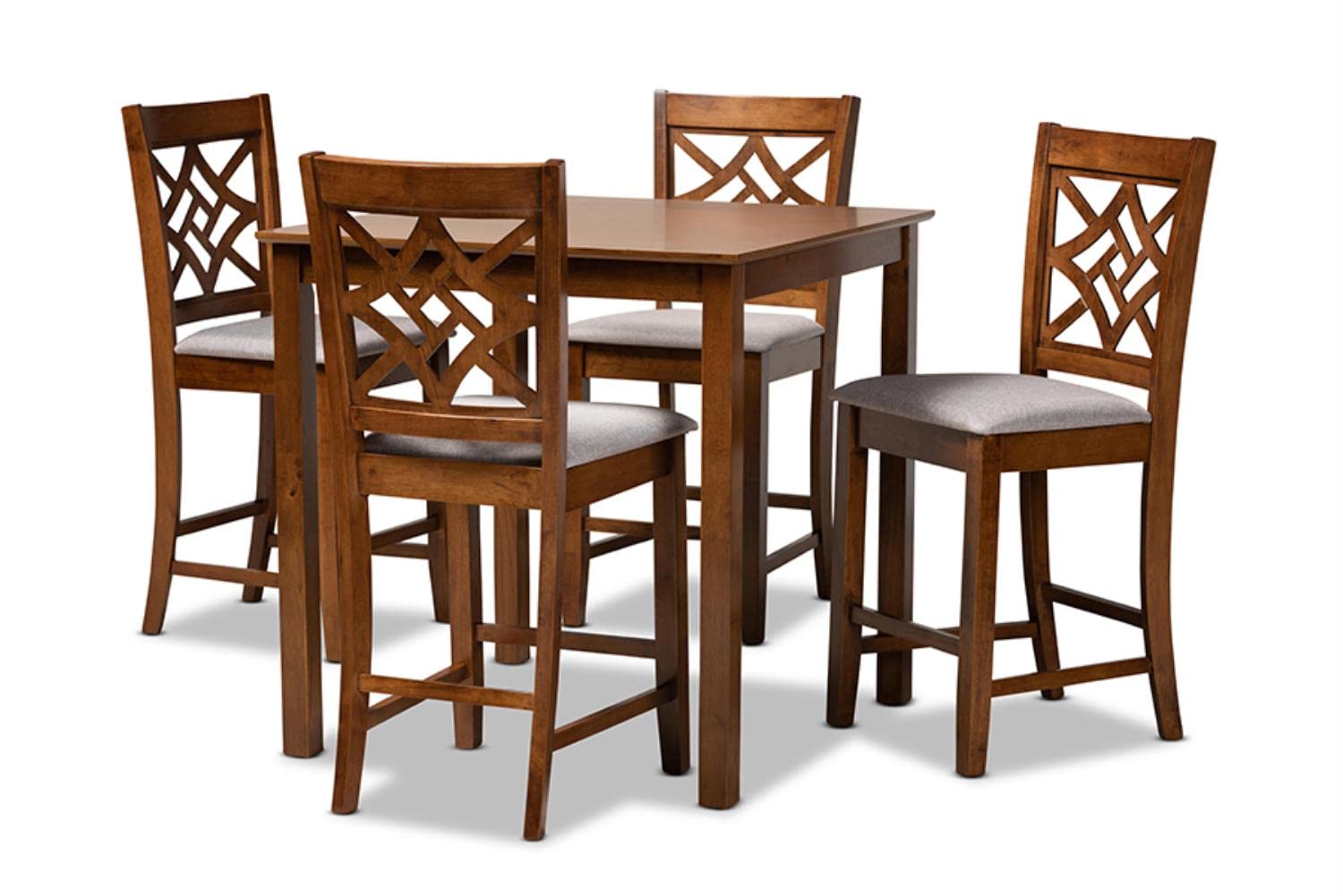 Baxton Studio Nicolette Modern and Contemporary Grey Fabric Upholstered and Walnut Brown Finished Wood 5-Piece Pub Set