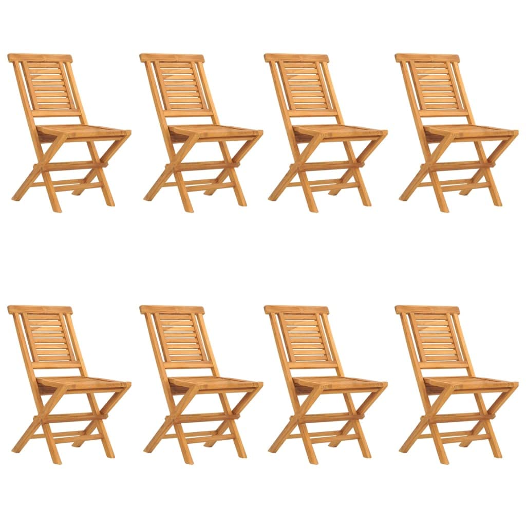 vidaXL Folding Patio Chairs - Set of 8 - Solid Teak Wood - Outdoor Seating for Garden/Patio/Deck - Brown - Supportive Backrest - Slatted Design - 18.5"x24.8"x35.4"