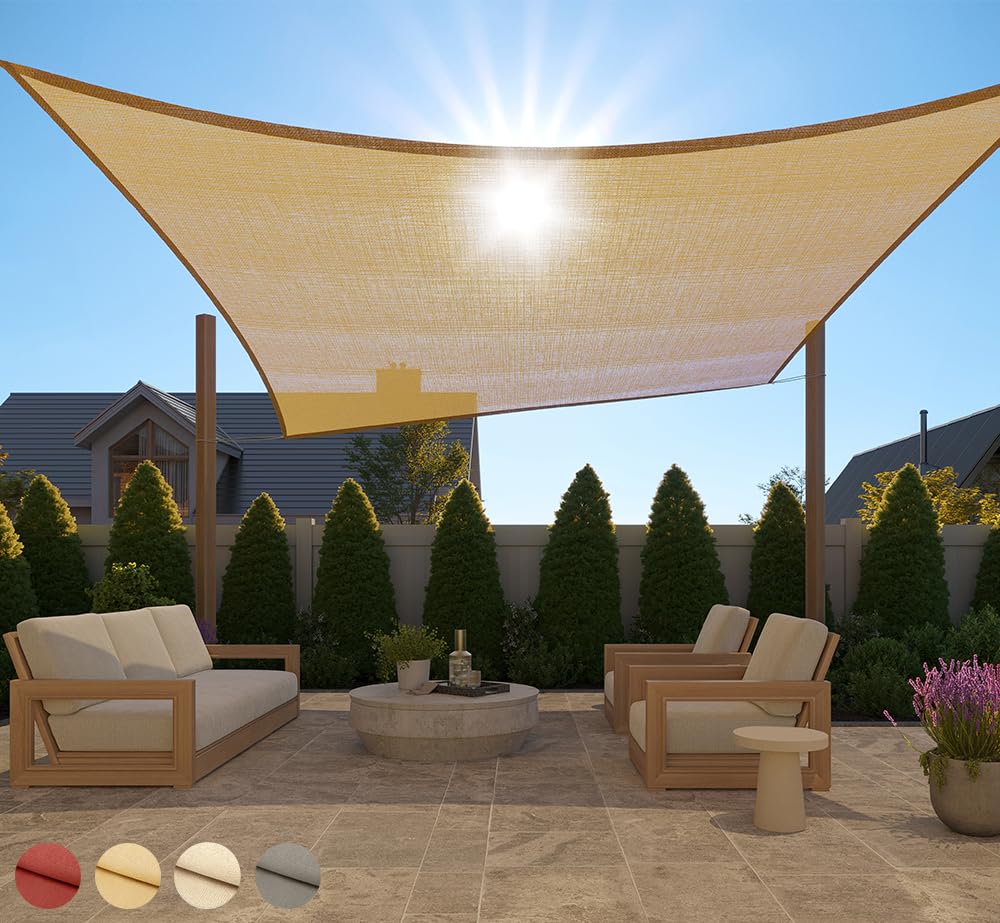 Gorilla Grip Heavy Duty Sun Shade, Uv Protection Fade Tear And Rust Resistant Rectangle Sunshade Canopy, Curved Edges Blocks Sunlight, Breathable Sail, Outdoor Patio, Lawn Garden 10X13 Ft Sand