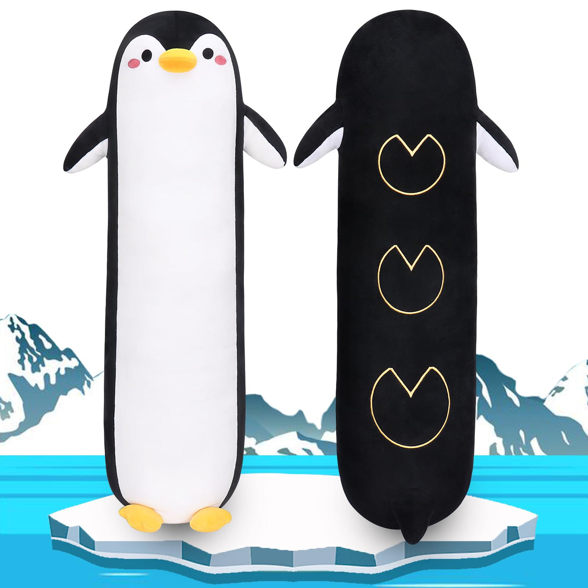 Sprinqdawin Long Penguin Plush Pillow, 33.5    Black Penguin Stuffed Animal, Cute Cartoon Sleeping Plushy, Soft Cuddly Hugging P
