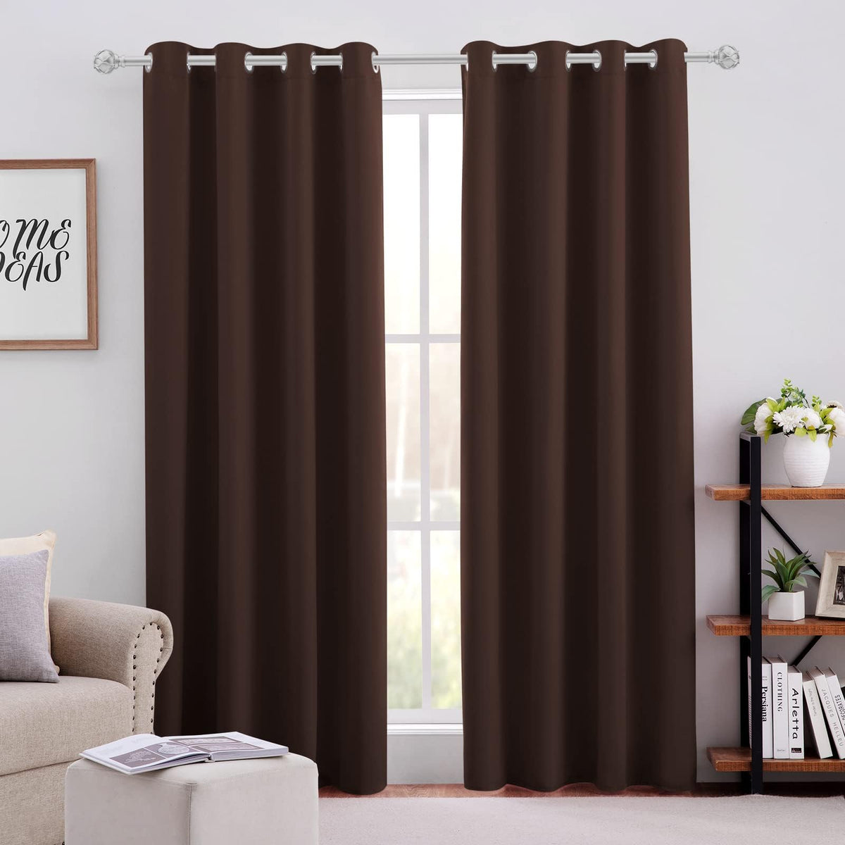 Homeideas Blackout Curtains For Bedroom 52 X 108 Inch Long 2 Panels Set Chocolate Brown Room Darkening Curtains/Drapes, Soundpro
