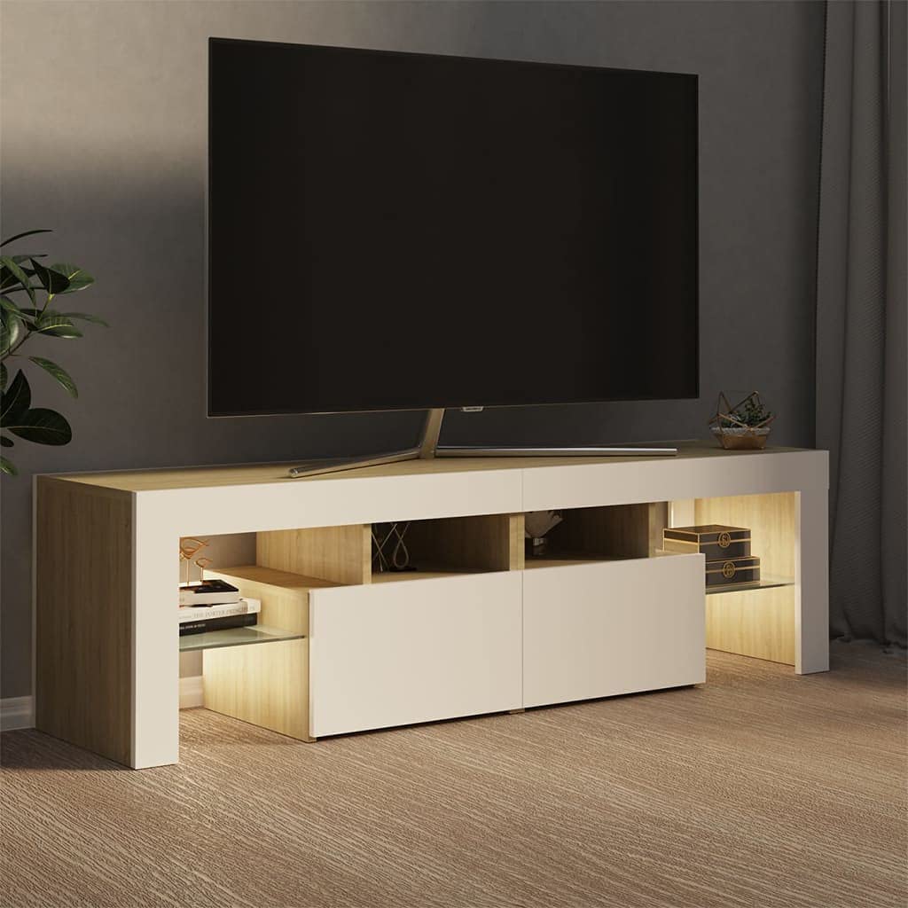 TV Cabinet with LED Lights White 55.1&quot;x13.8&quot;x15.7&quot;
