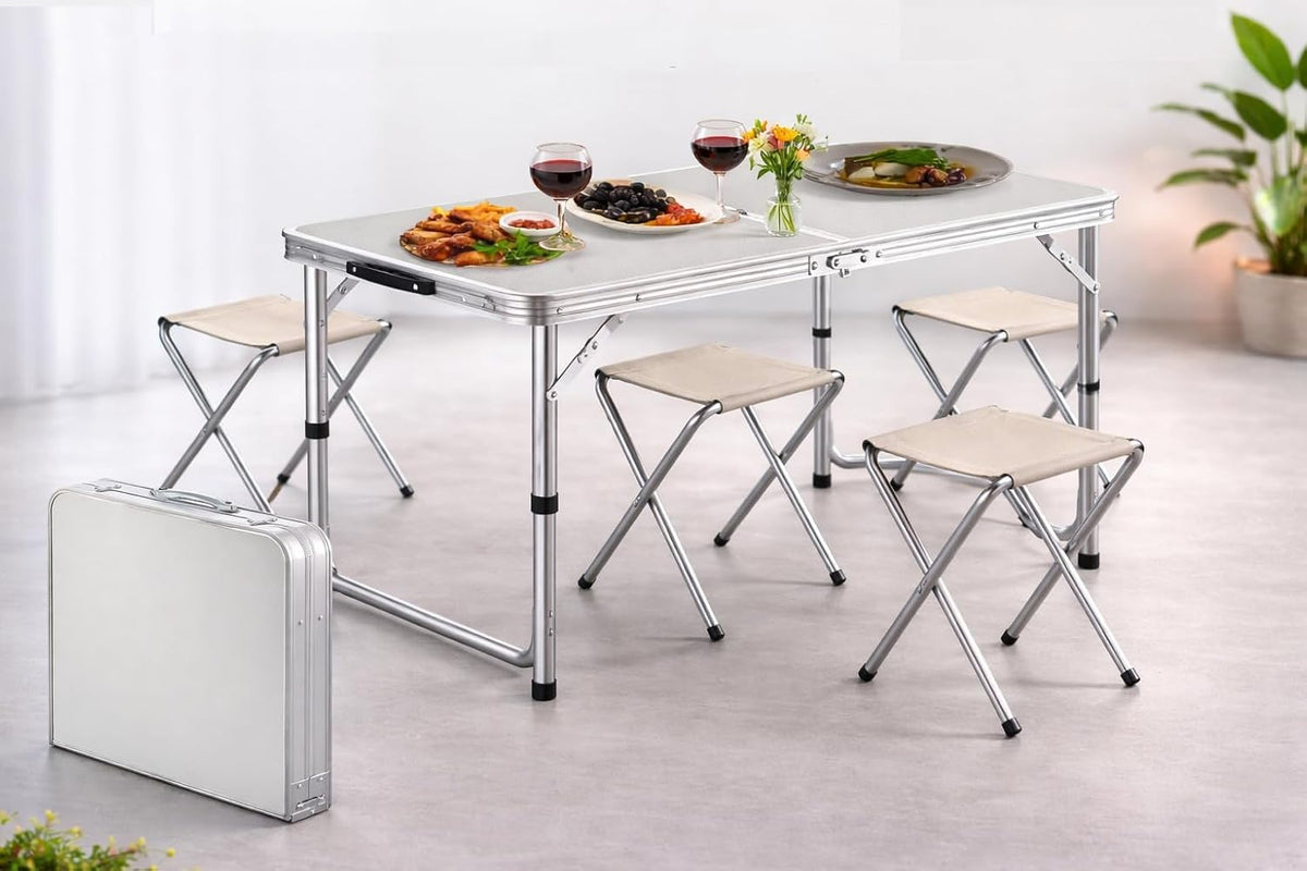 Yorten Aluminum Picnic Table With 4 Stools Camping Table Set Portable Foldable Lightweight For Outdoor Dining Gatherings Picnics