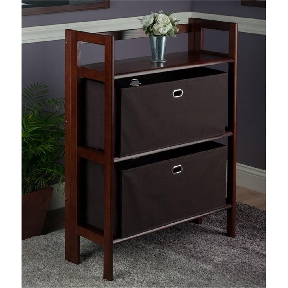 Winsome Torino 3-PC Set Folding Bookcase w/Fabric Basket Storage and Organization, Espresso/Chocolate