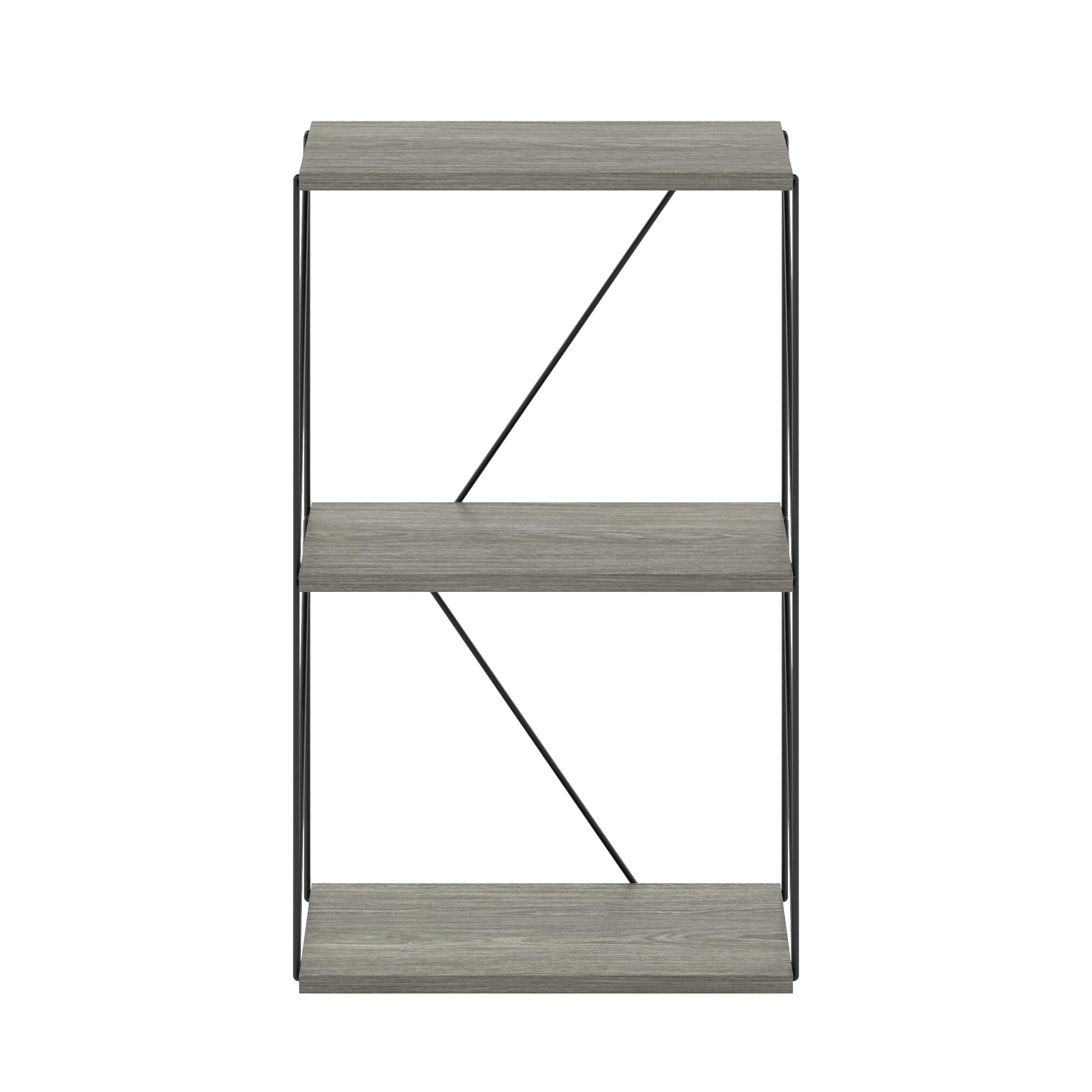 Furinno Rata 3-Tier Industrial Multipurpose Flat Base Shelf Display Rack with Metal Frame, French Oak Grey